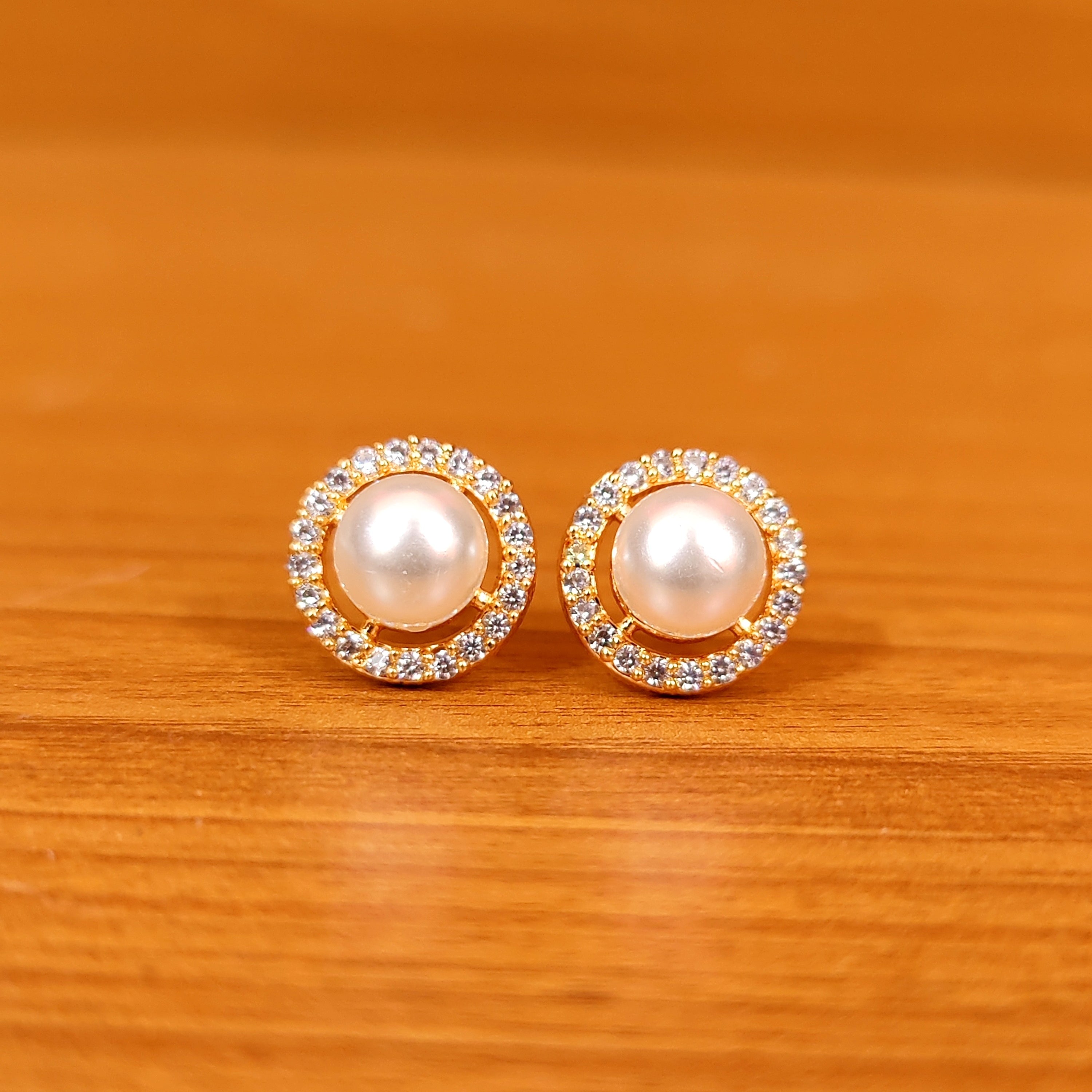 PEARL & CZ STUDDED GOLD PLATED STUDS
