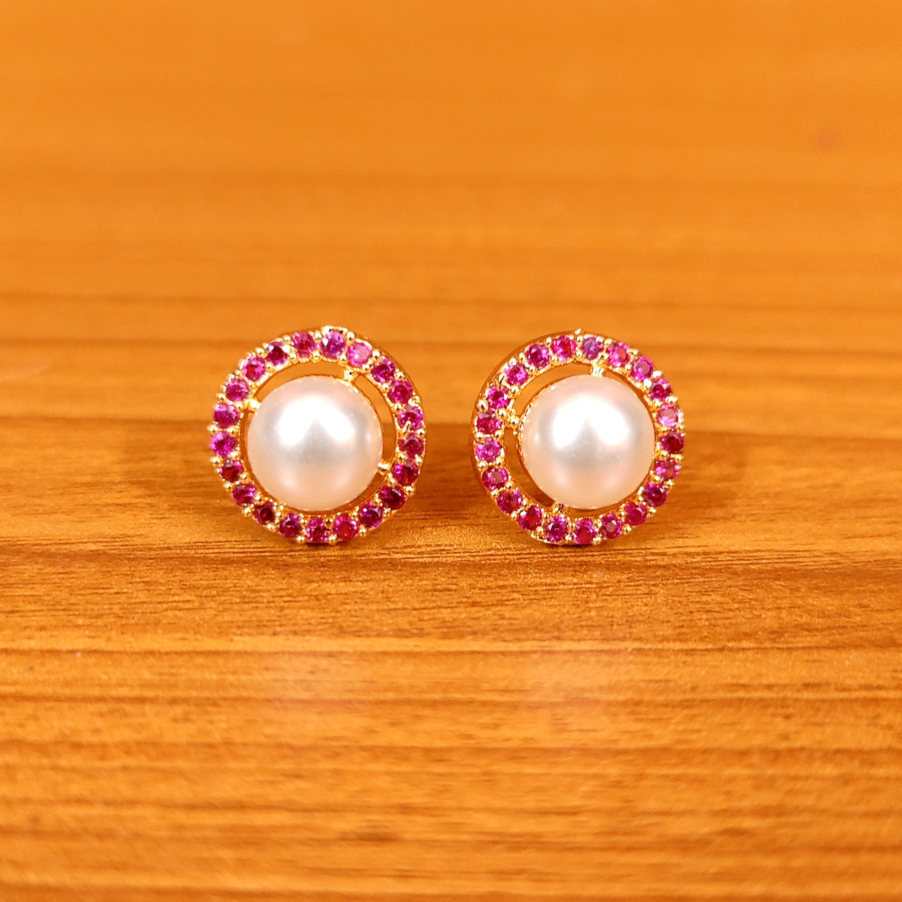 PEARL & CZ STUDDED GOLD PLATED STUDS