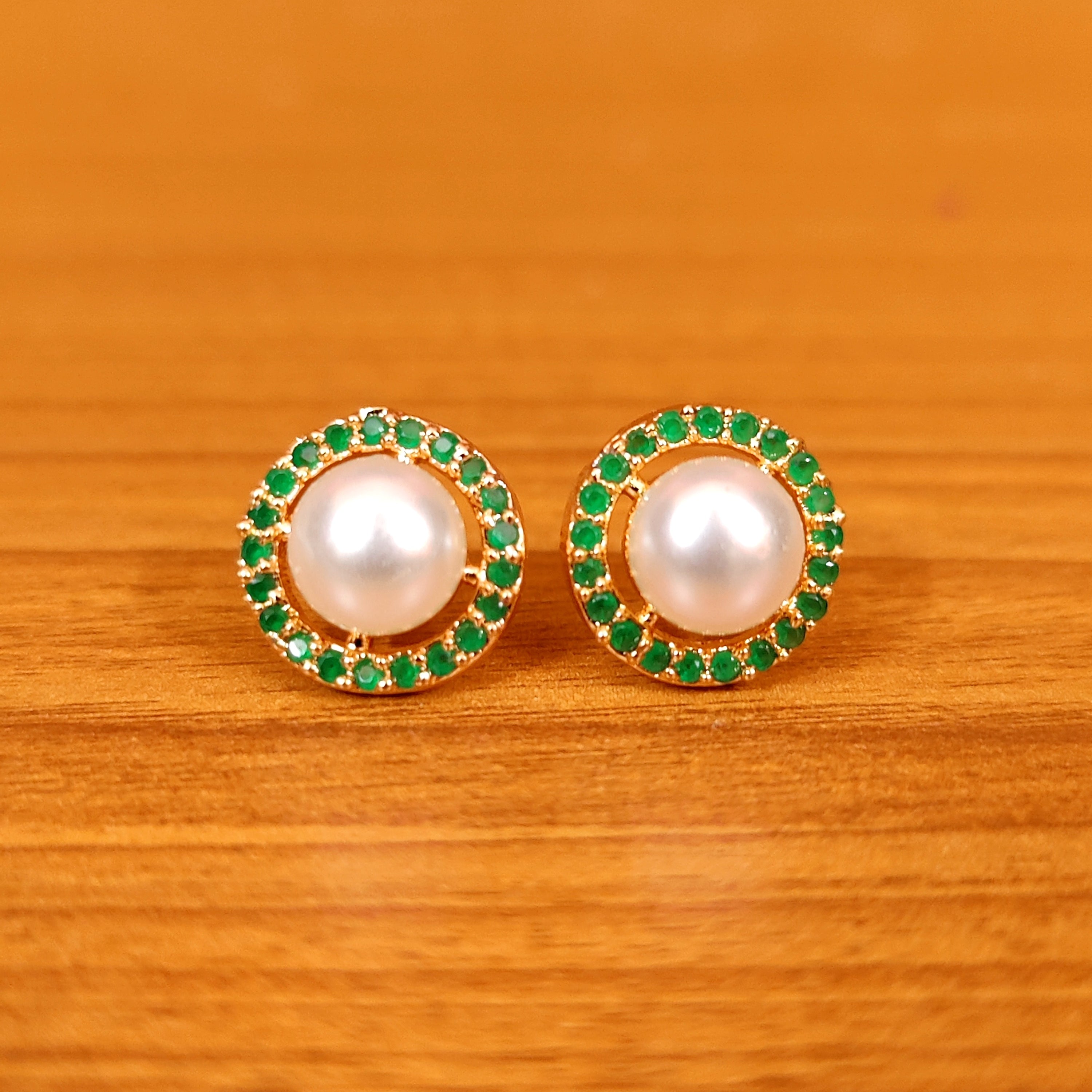 PEARL & CZ STUDDED GOLD PLATED STUDS