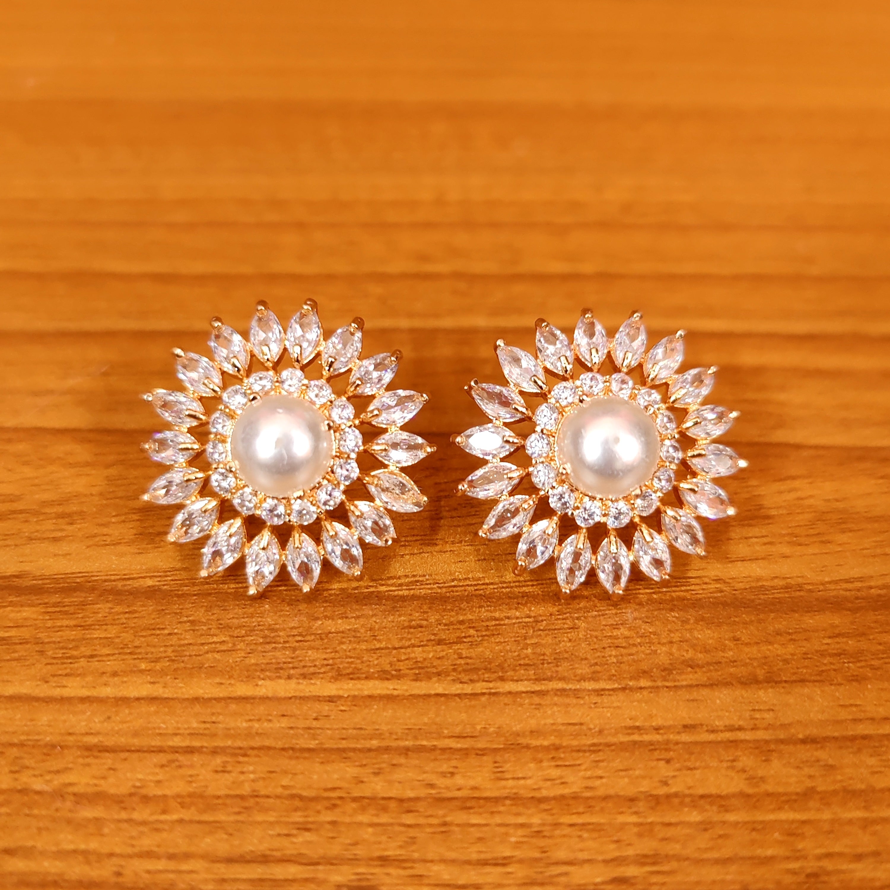 BLUE SAPPHIRE CZ STUDDED PEARL EARRINGS