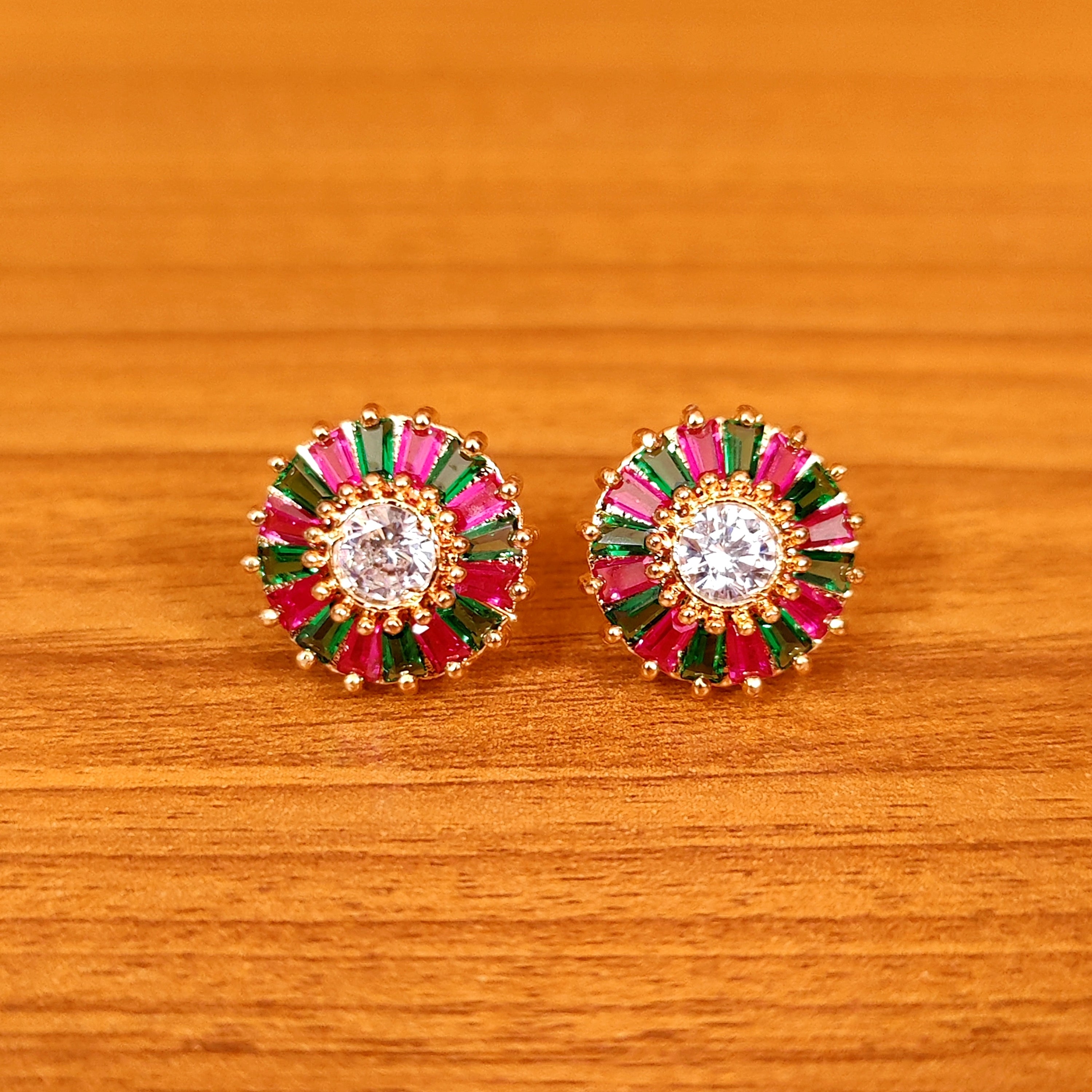 RUBY & EMERALD LOOK BAGUETTE STUDDED STUDS