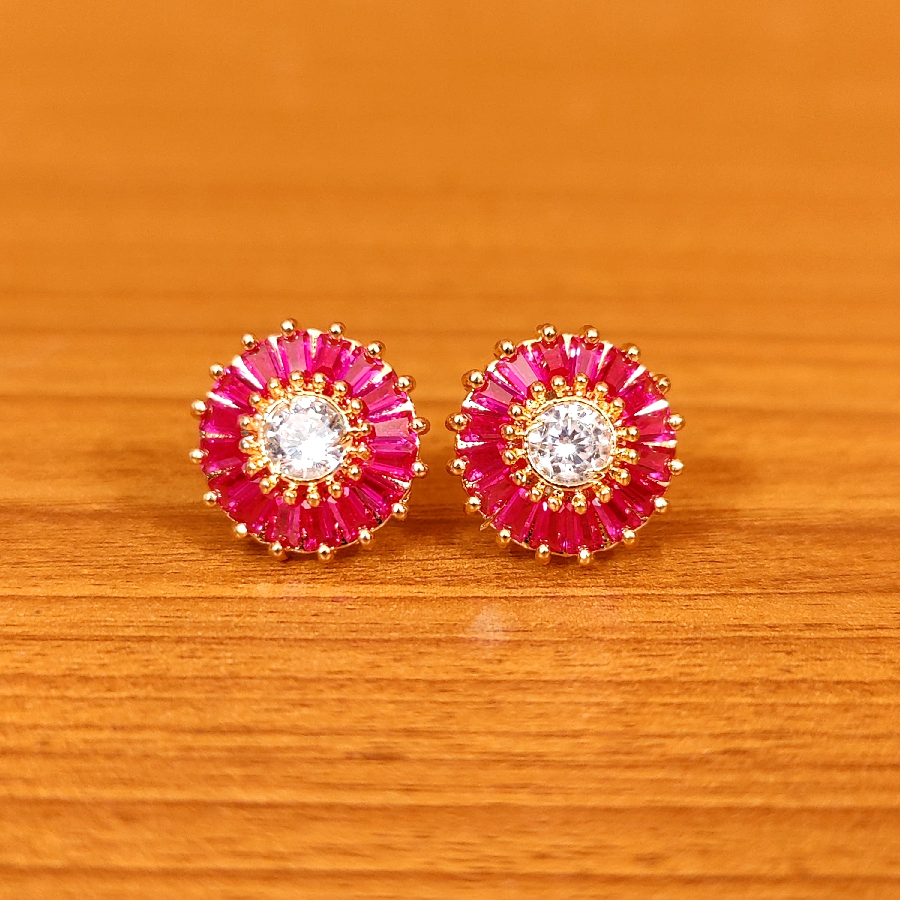 RUBY & EMERALD LOOK BAGUETTE STUDDED STUDS