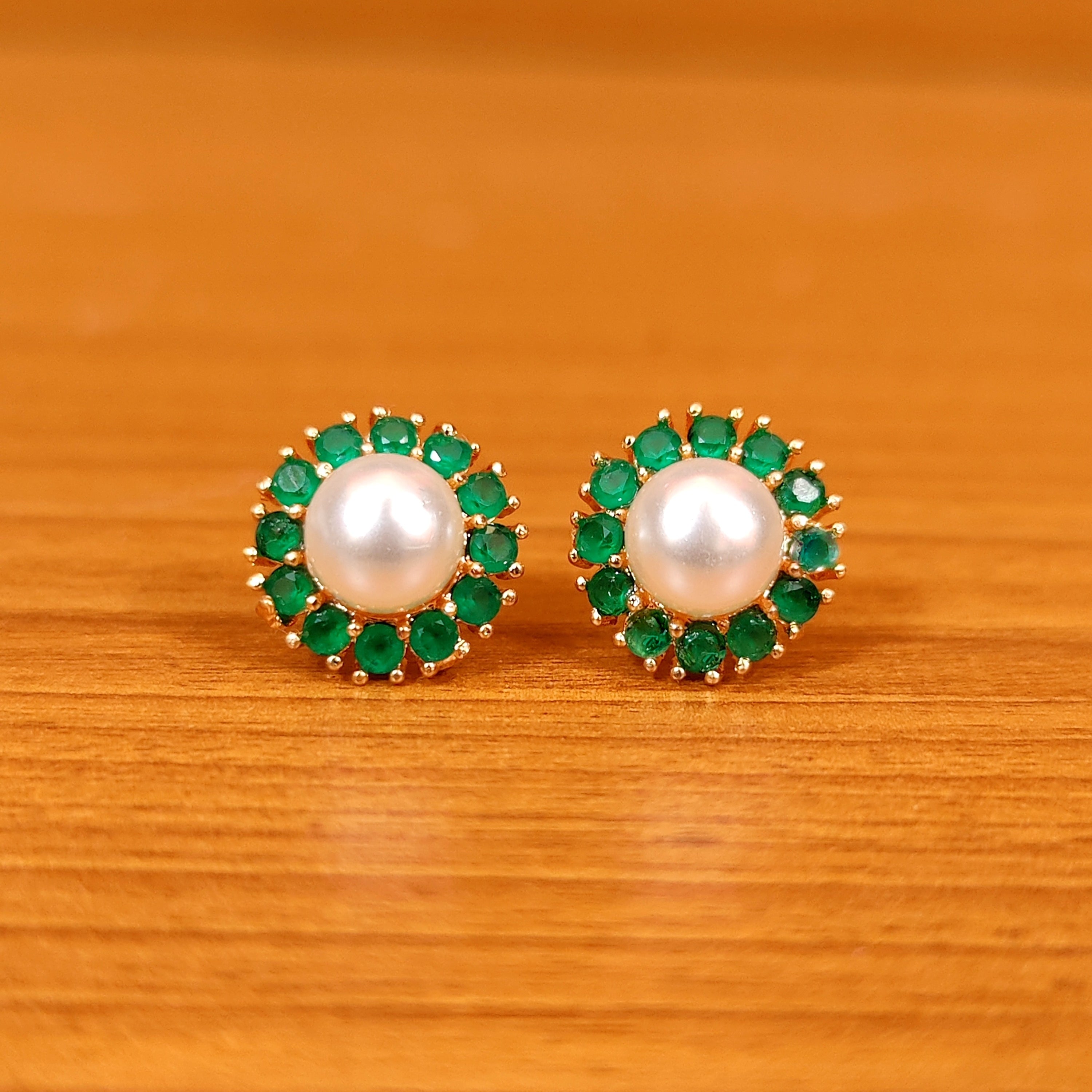 BLUE SAPPHIRE PEARL & AMERICAN DIAMOND STUDS