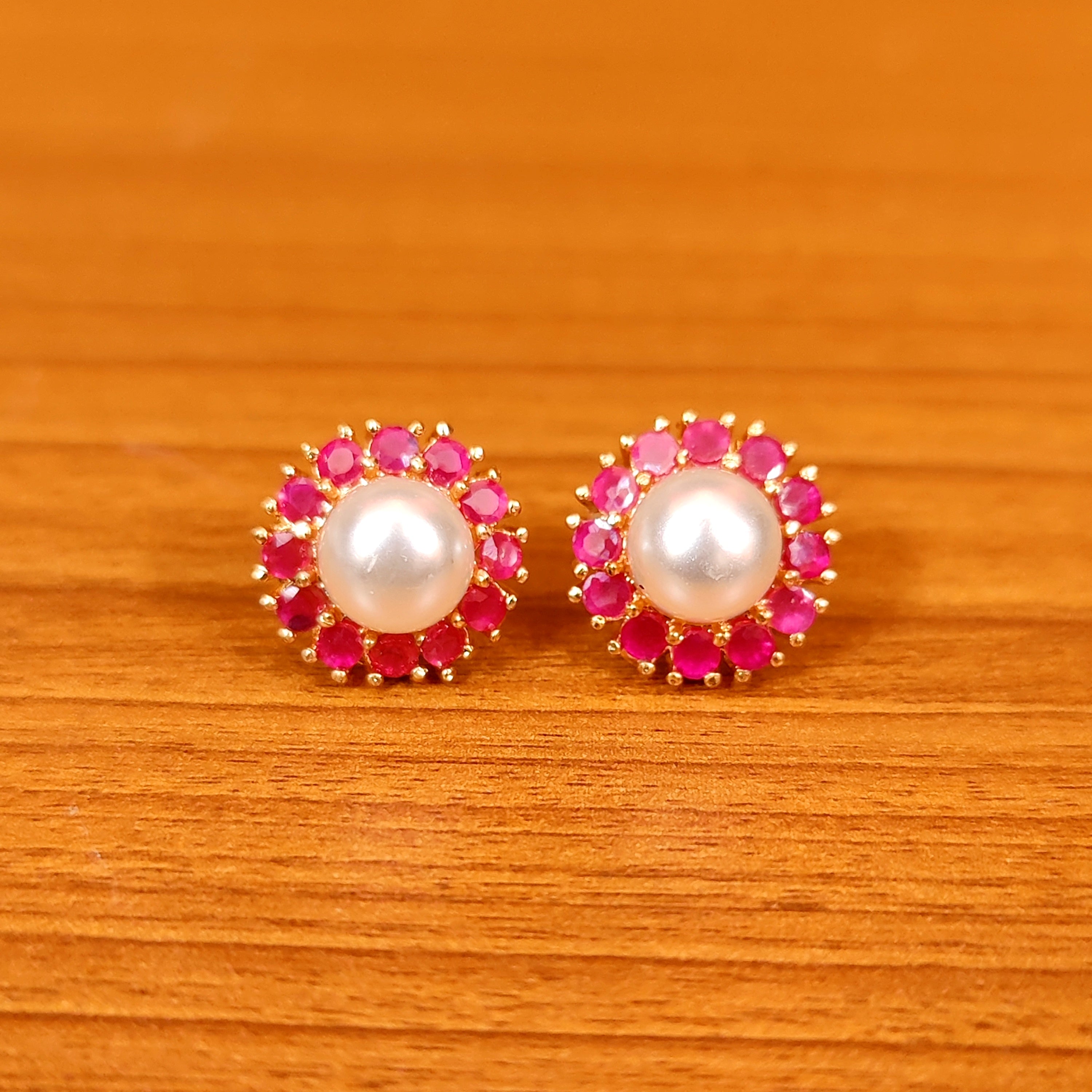 BLUE SAPPHIRE PEARL & AMERICAN DIAMOND STUDS