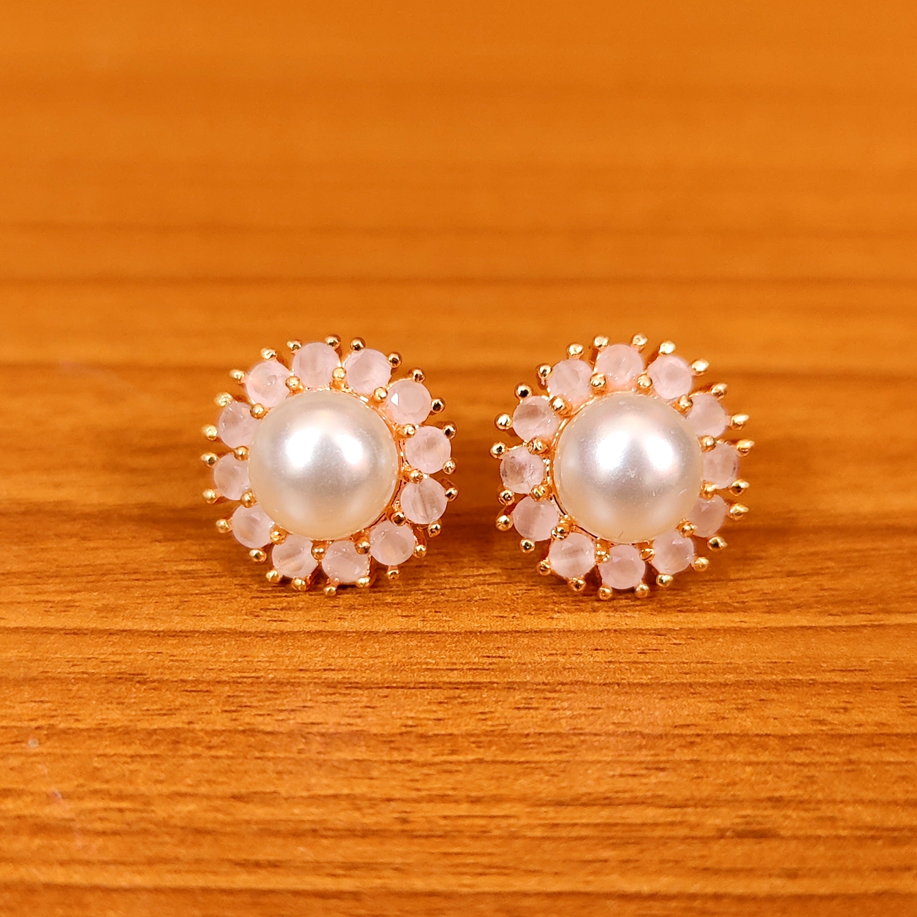 BLUE SAPPHIRE PEARL & AMERICAN DIAMOND STUDS