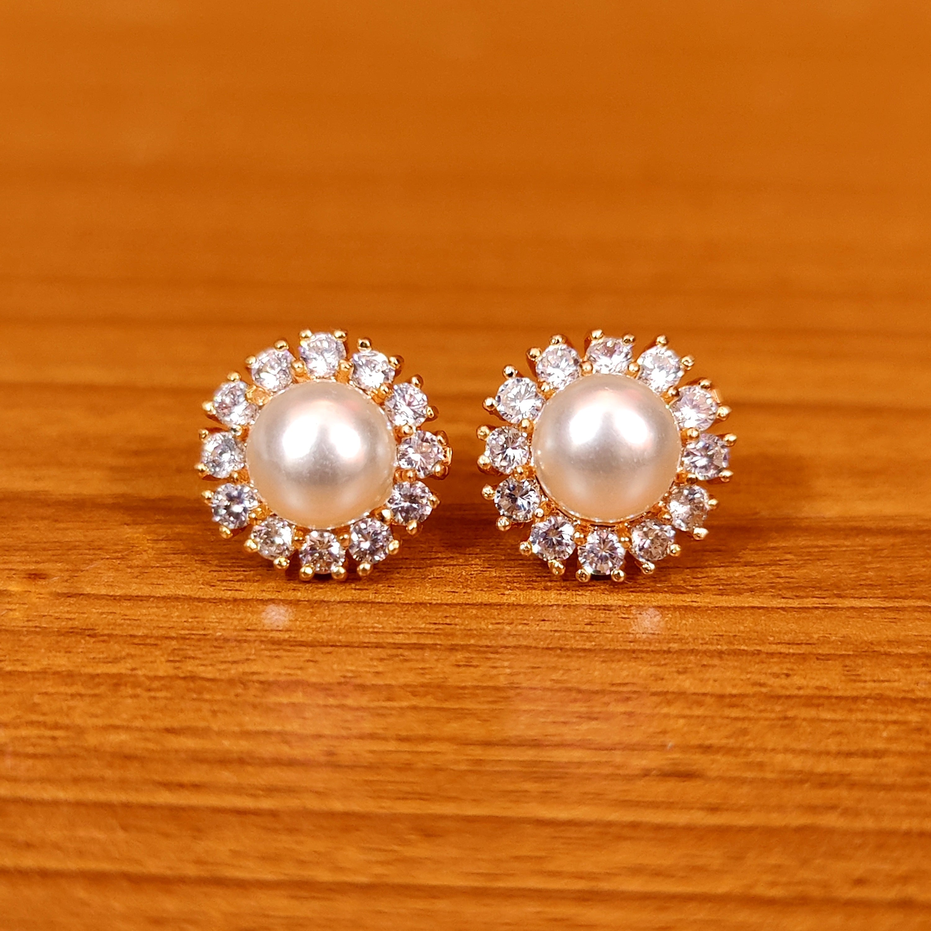 BLUE SAPPHIRE PEARL & AMERICAN DIAMOND STUDS