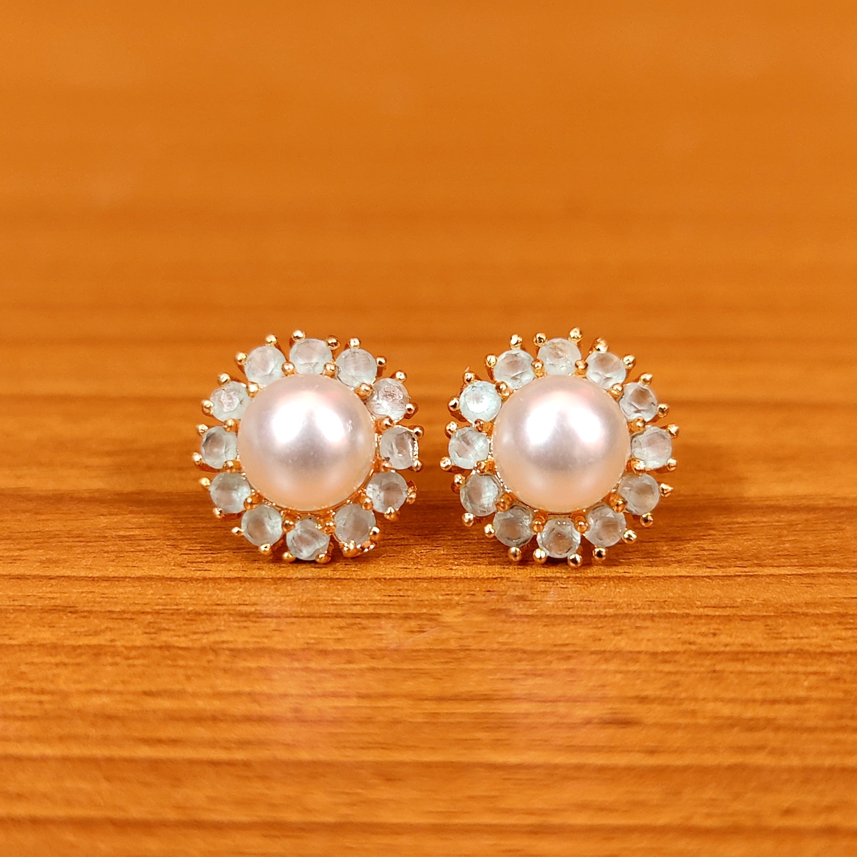BLUE SAPPHIRE PEARL & AMERICAN DIAMOND STUDS