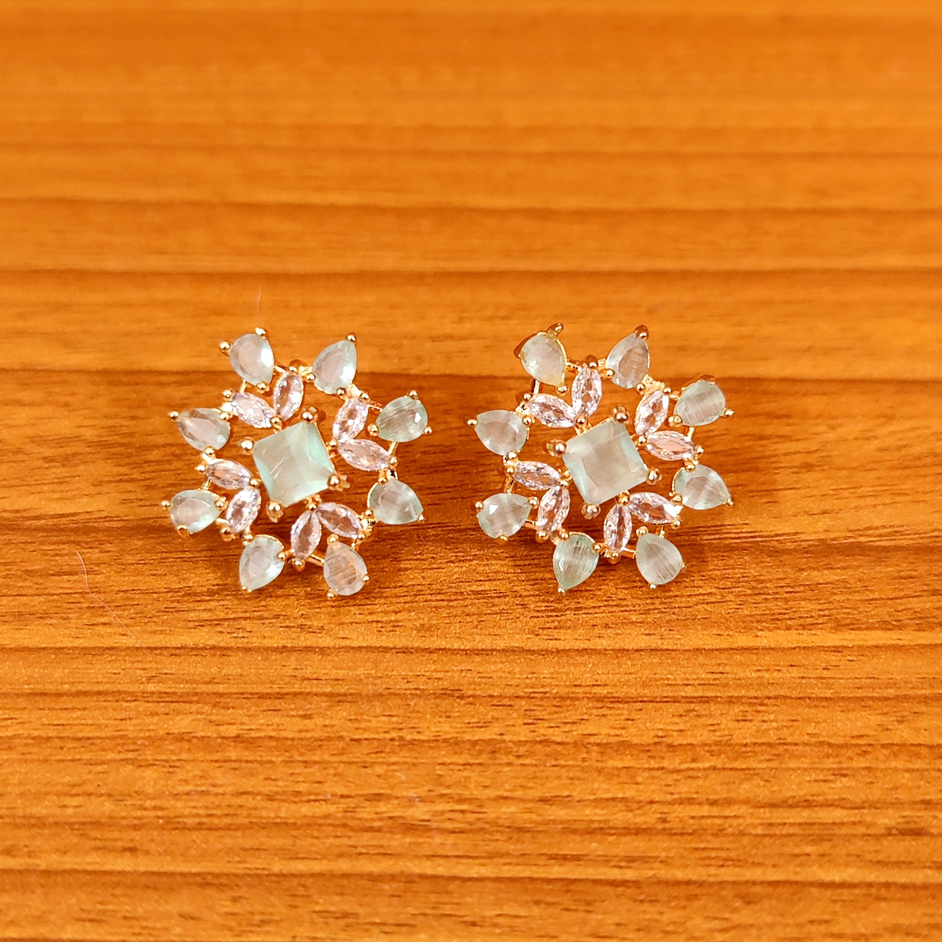 DIAMOND LOOK GOLD PLATED CZ STUDDED EARRINGS