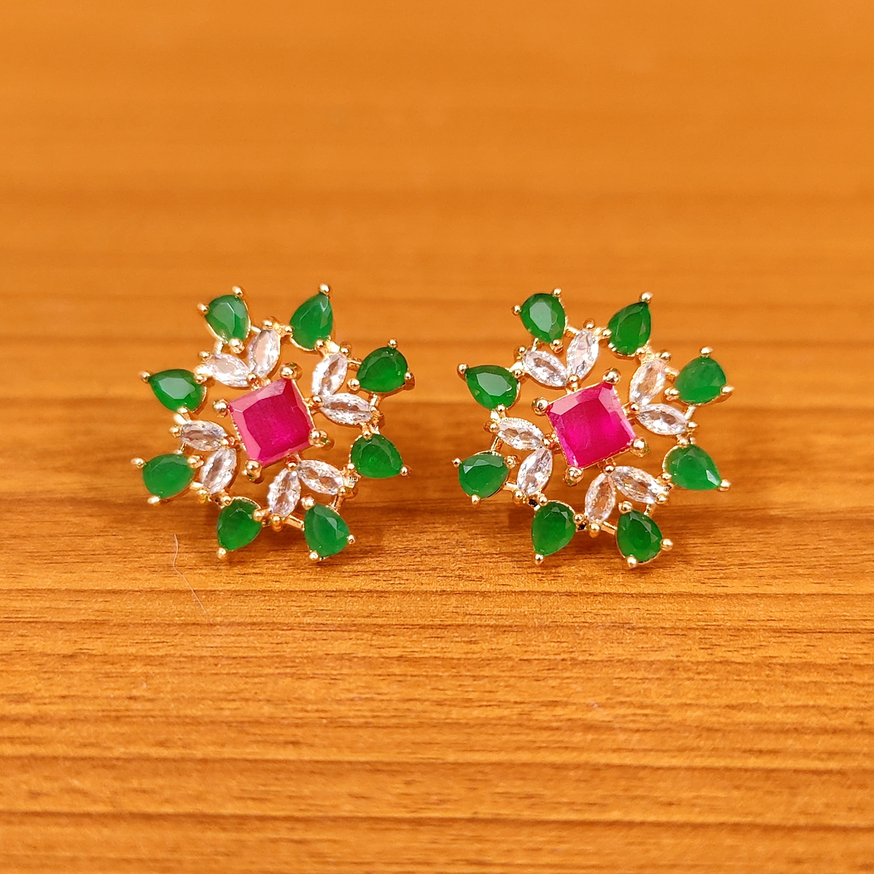 DIAMOND LOOK GOLD PLATED CZ STUDDED EARRINGS