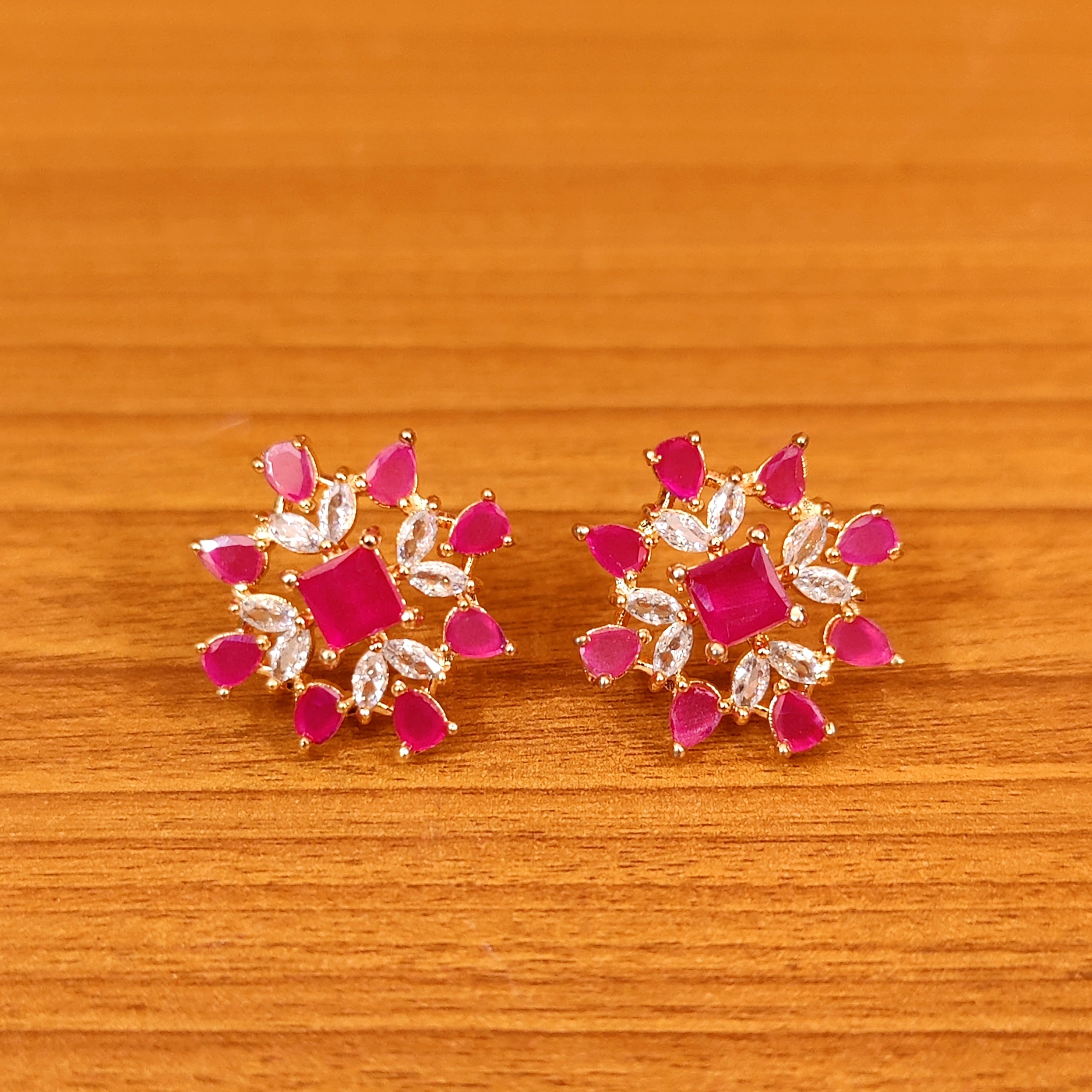 DIAMOND LOOK GOLD PLATED CZ STUDDED EARRINGS