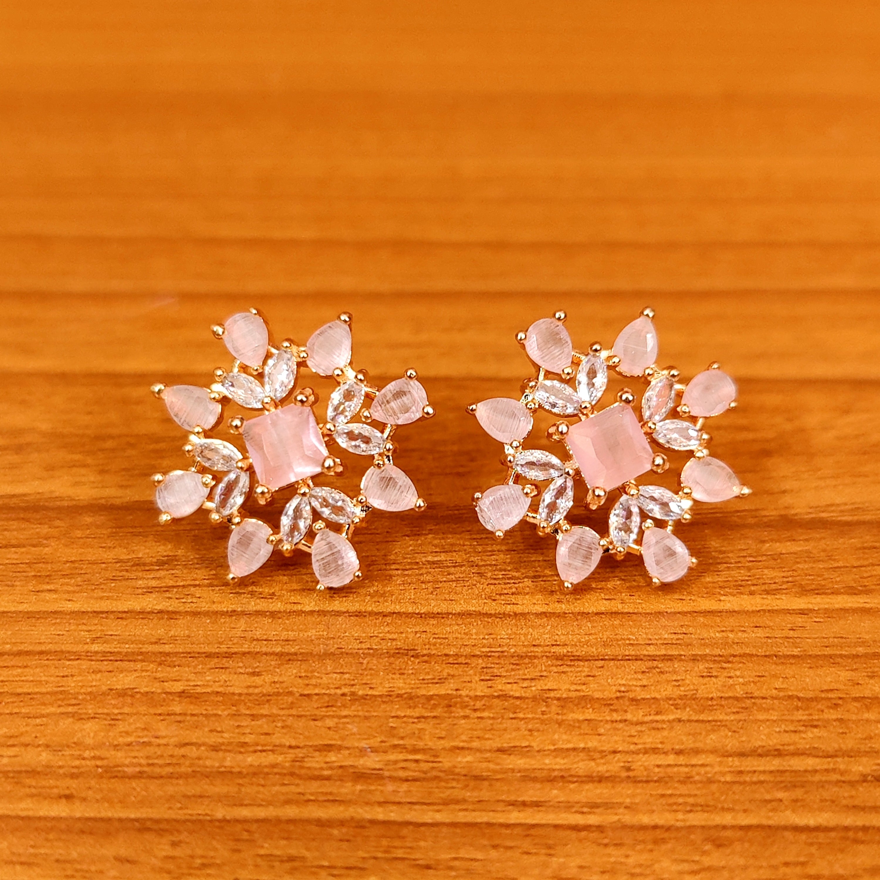 DIAMOND LOOK GOLD PLATED CZ STUDDED EARRINGS