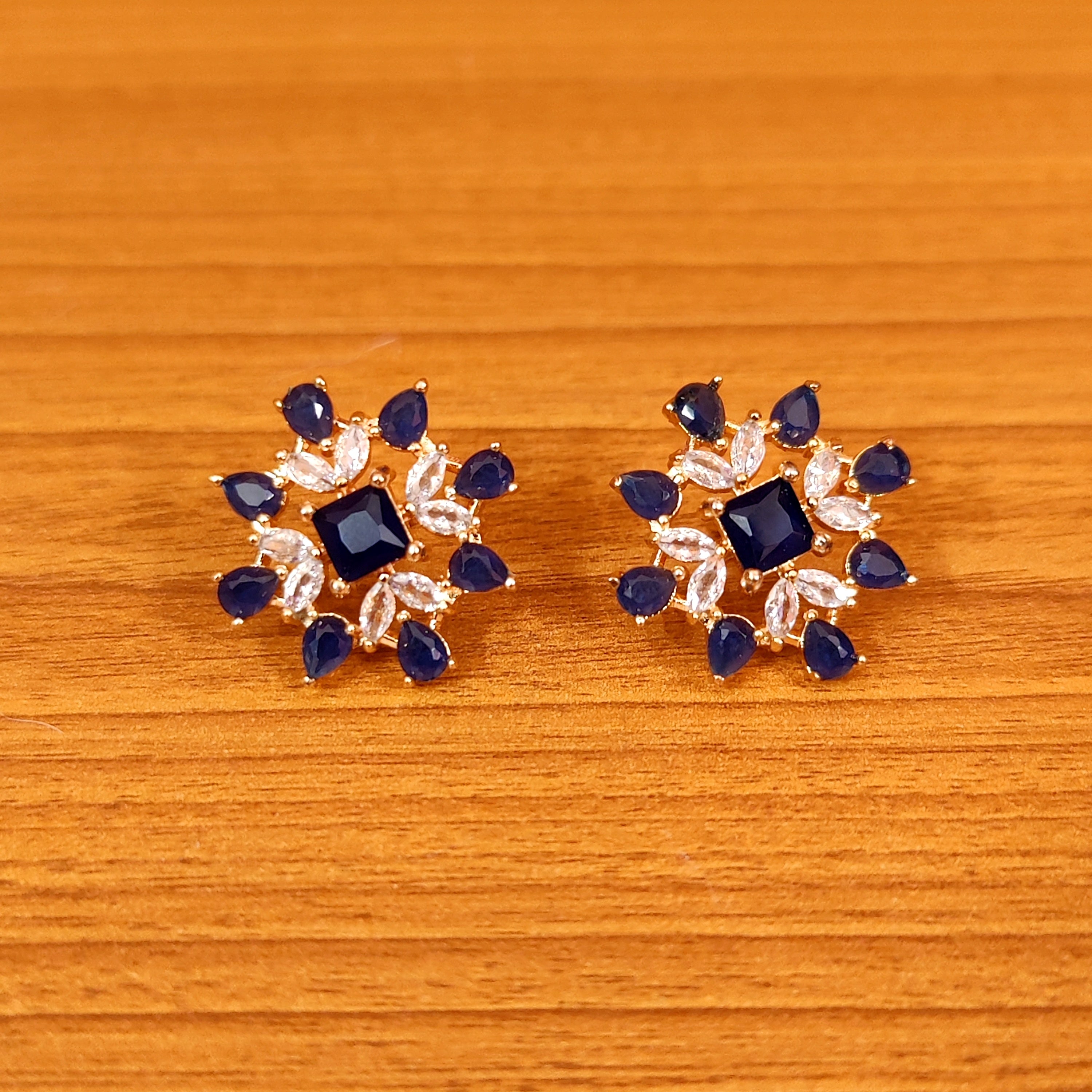 DIAMOND LOOK GOLD PLATED CZ STUDDED EARRINGS