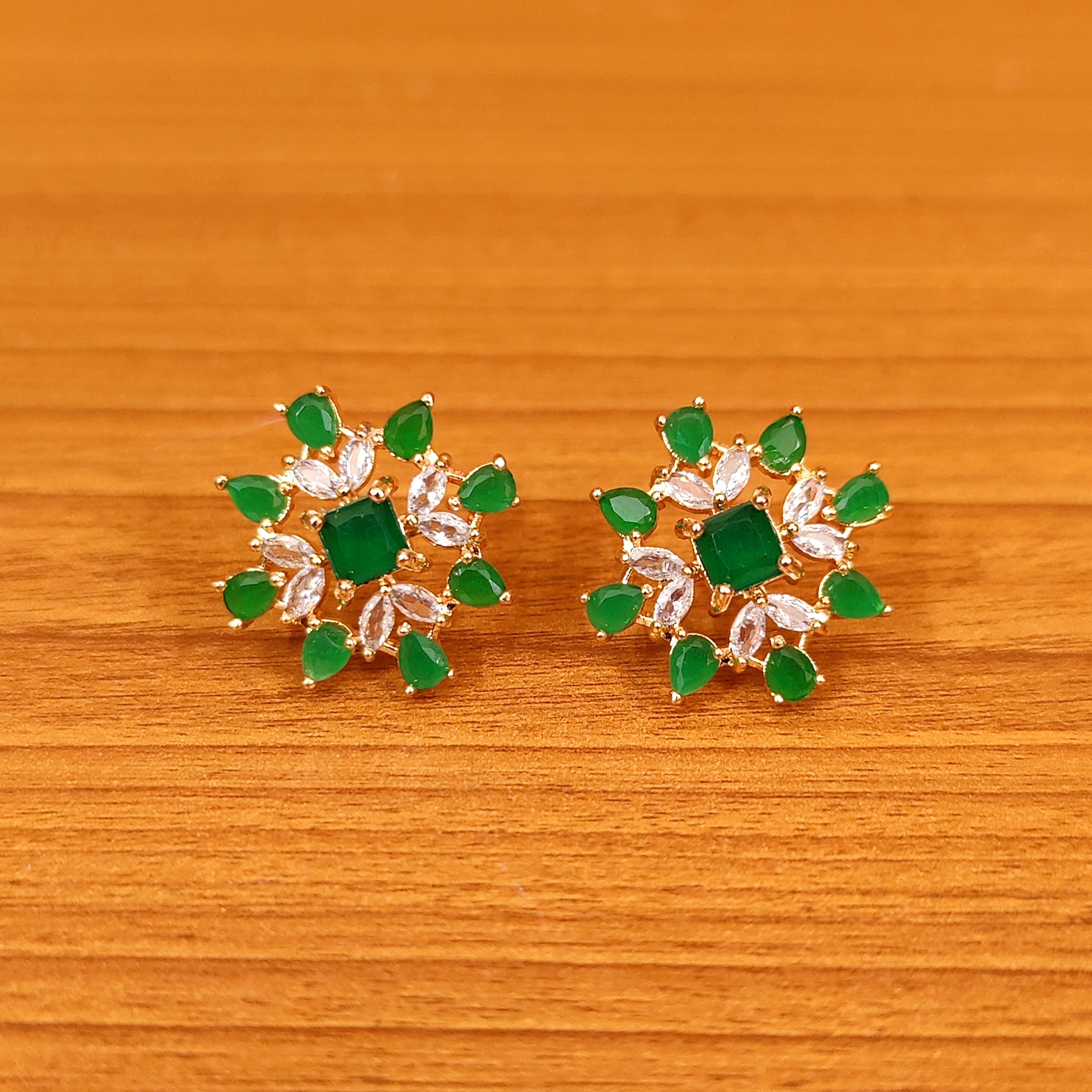 DIAMOND LOOK GOLD PLATED CZ STUDDED EARRINGS