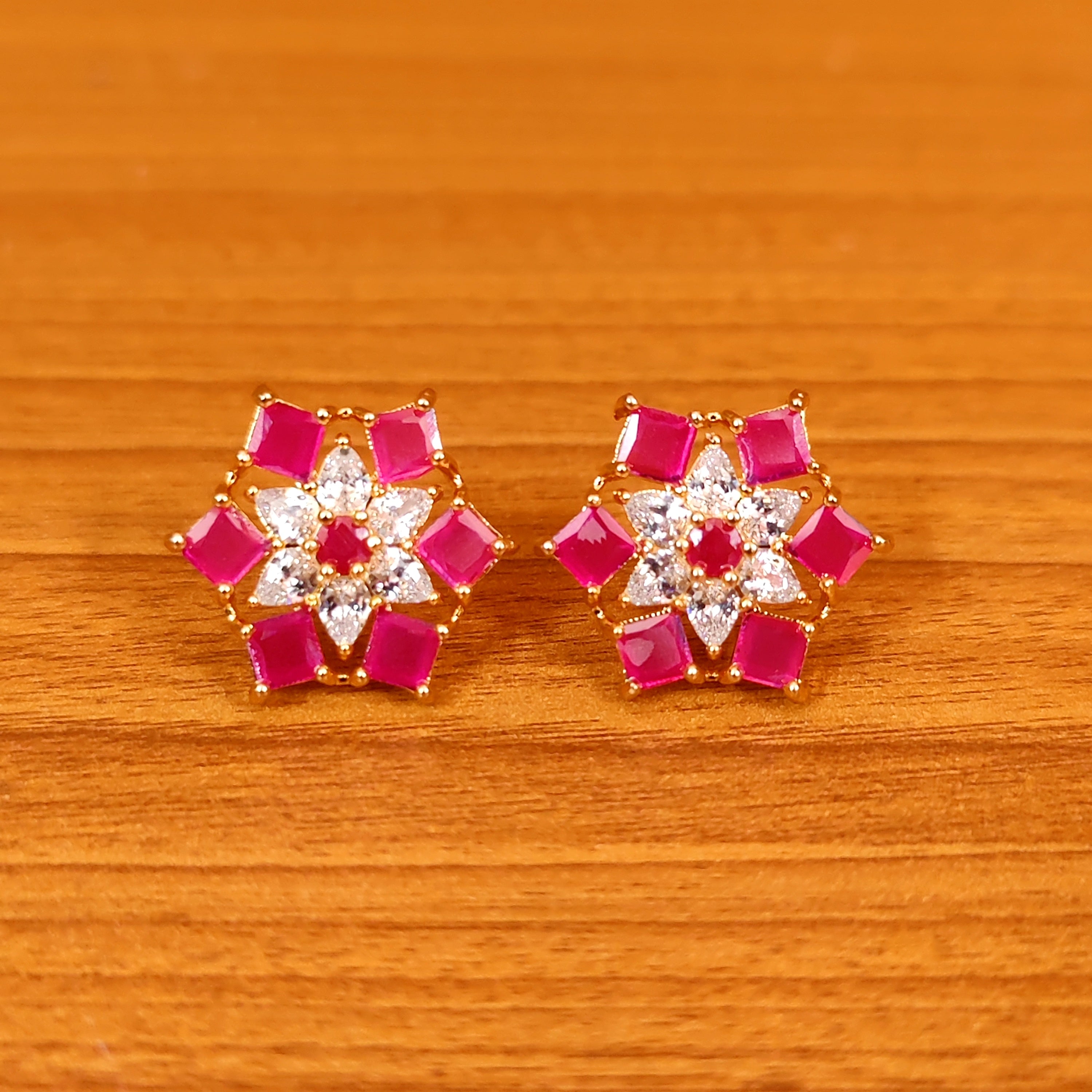 CHAMPAGNE COLOUR DIAMOND LOOK CZ STUDS