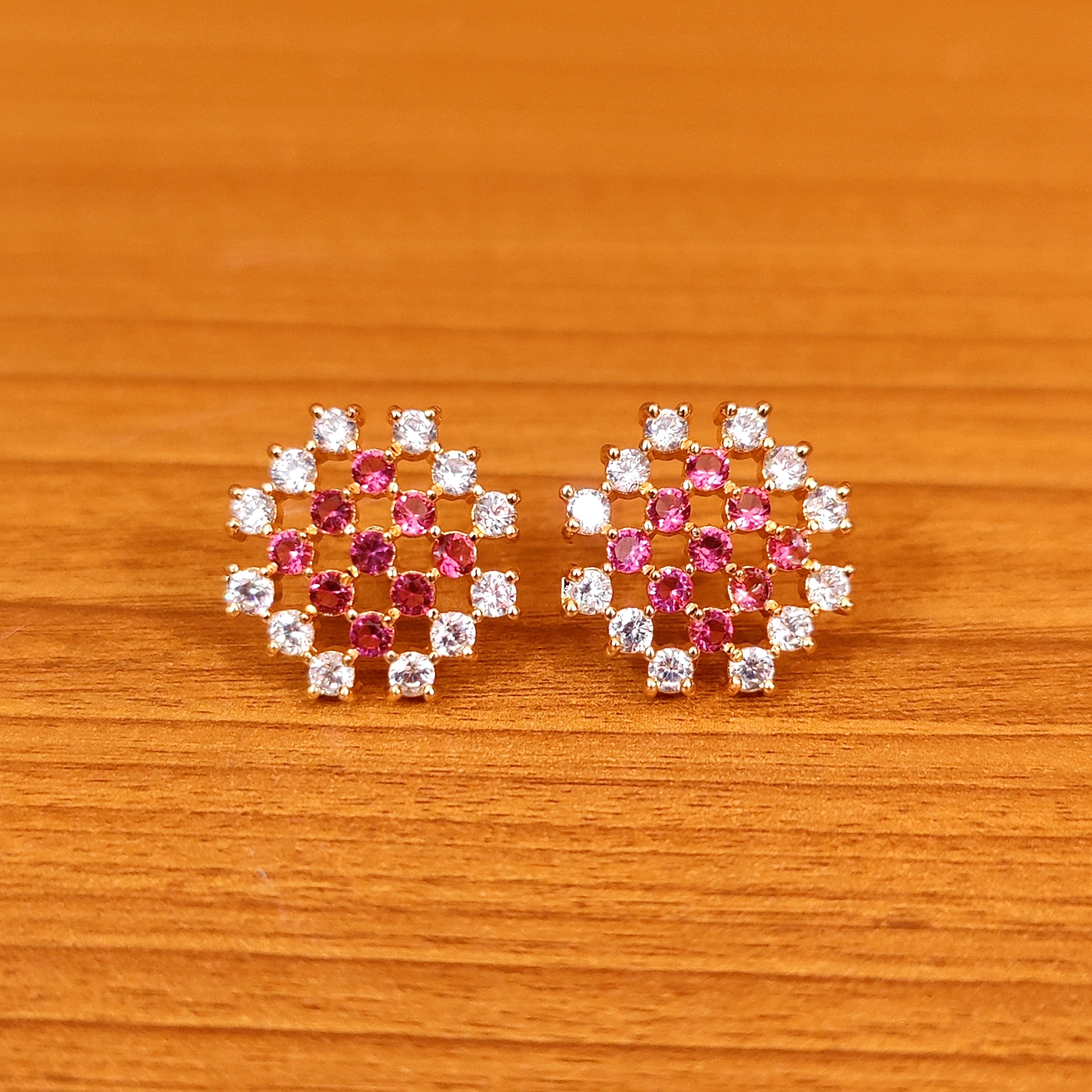 PINKISH RUBY CZ STUDDED DIAMOND LOOK STUDS