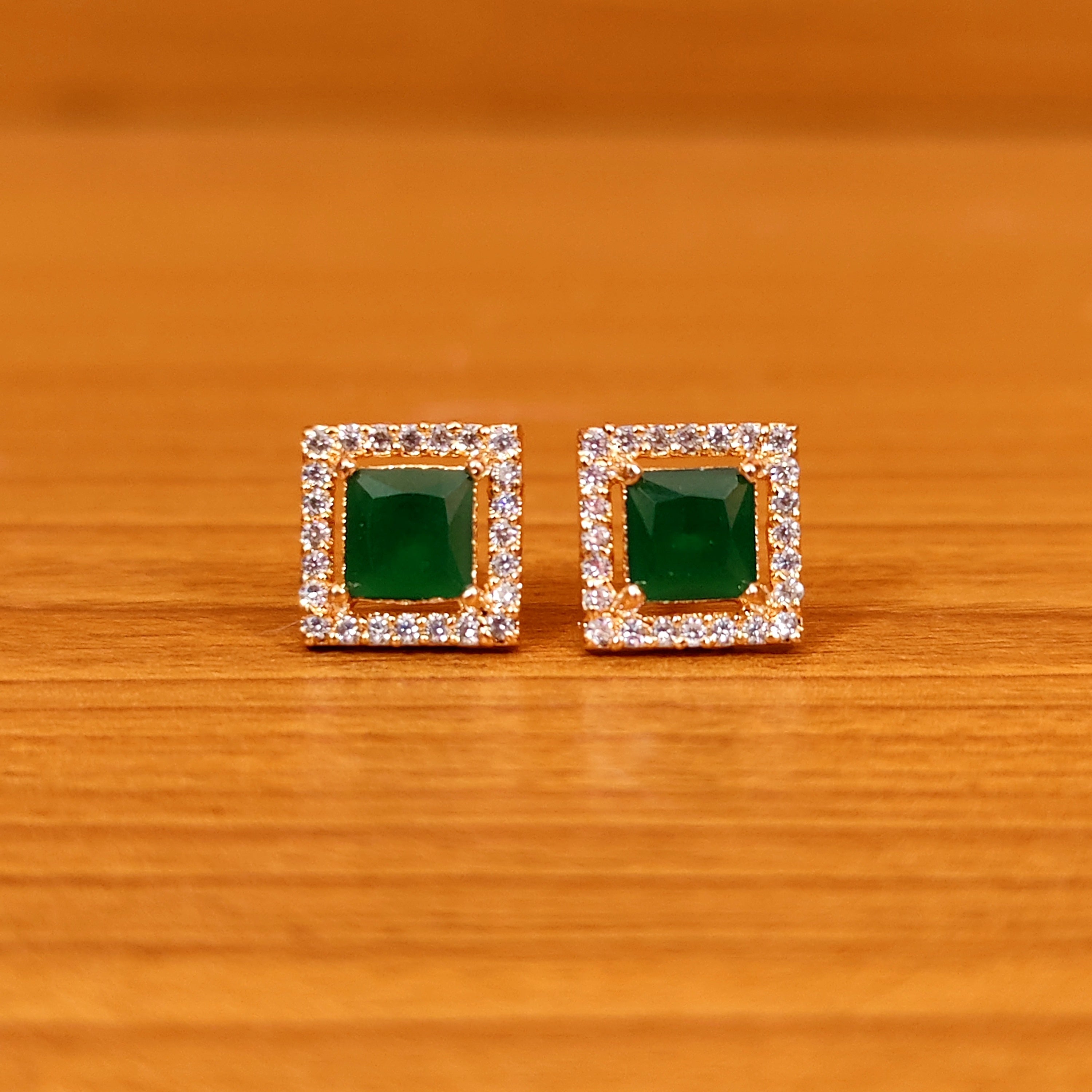 PINK QUARTZ SQUARE SHAPED CZ STUDS