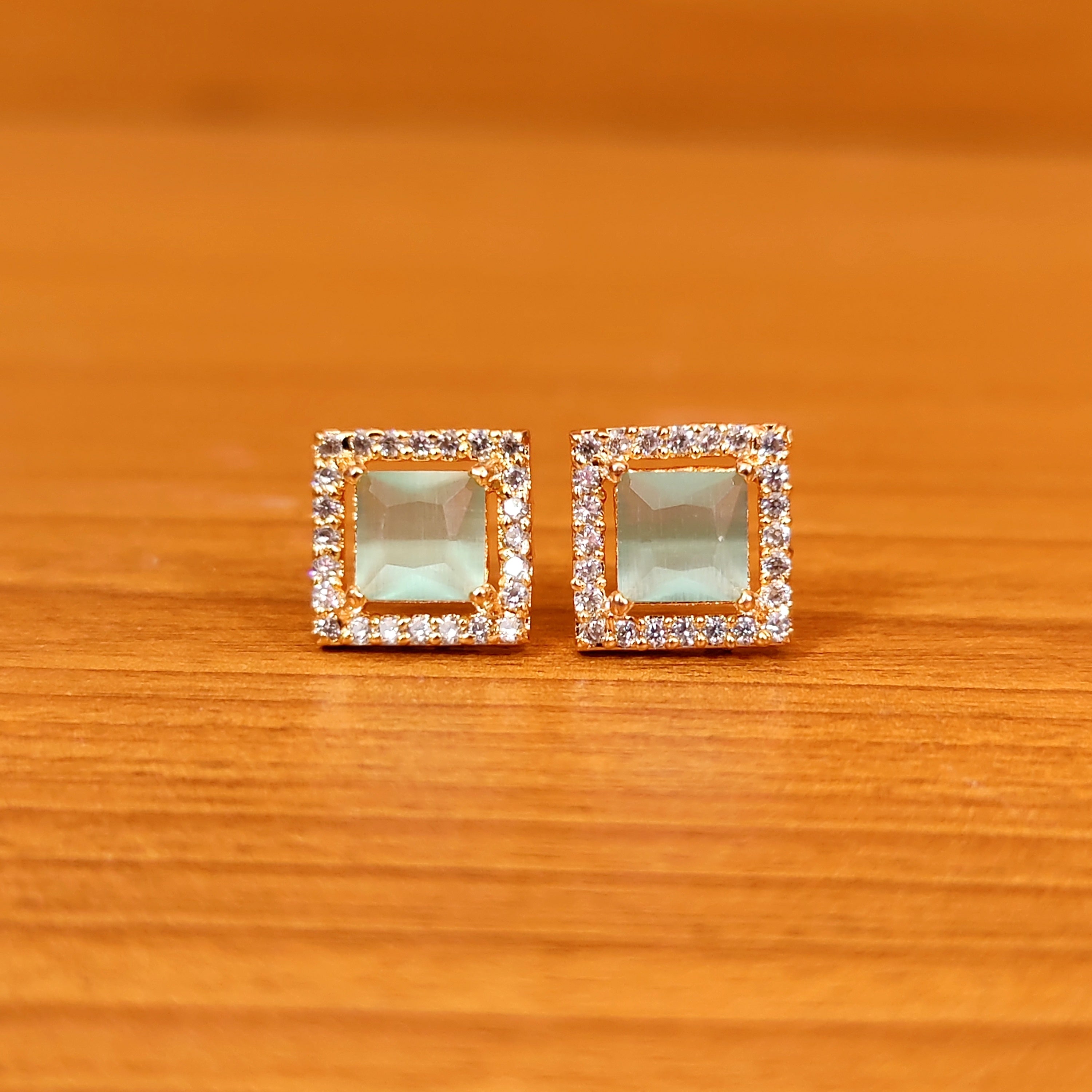 PINK QUARTZ SQUARE SHAPED CZ STUDS
