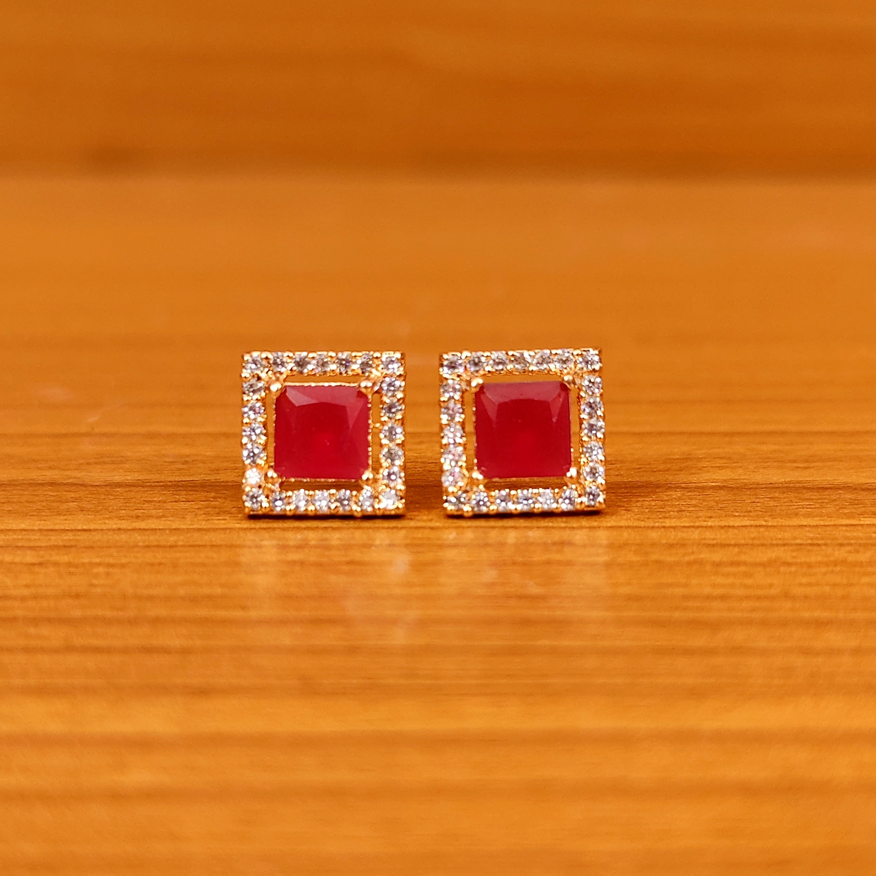 PINK QUARTZ SQUARE SHAPED CZ STUDS