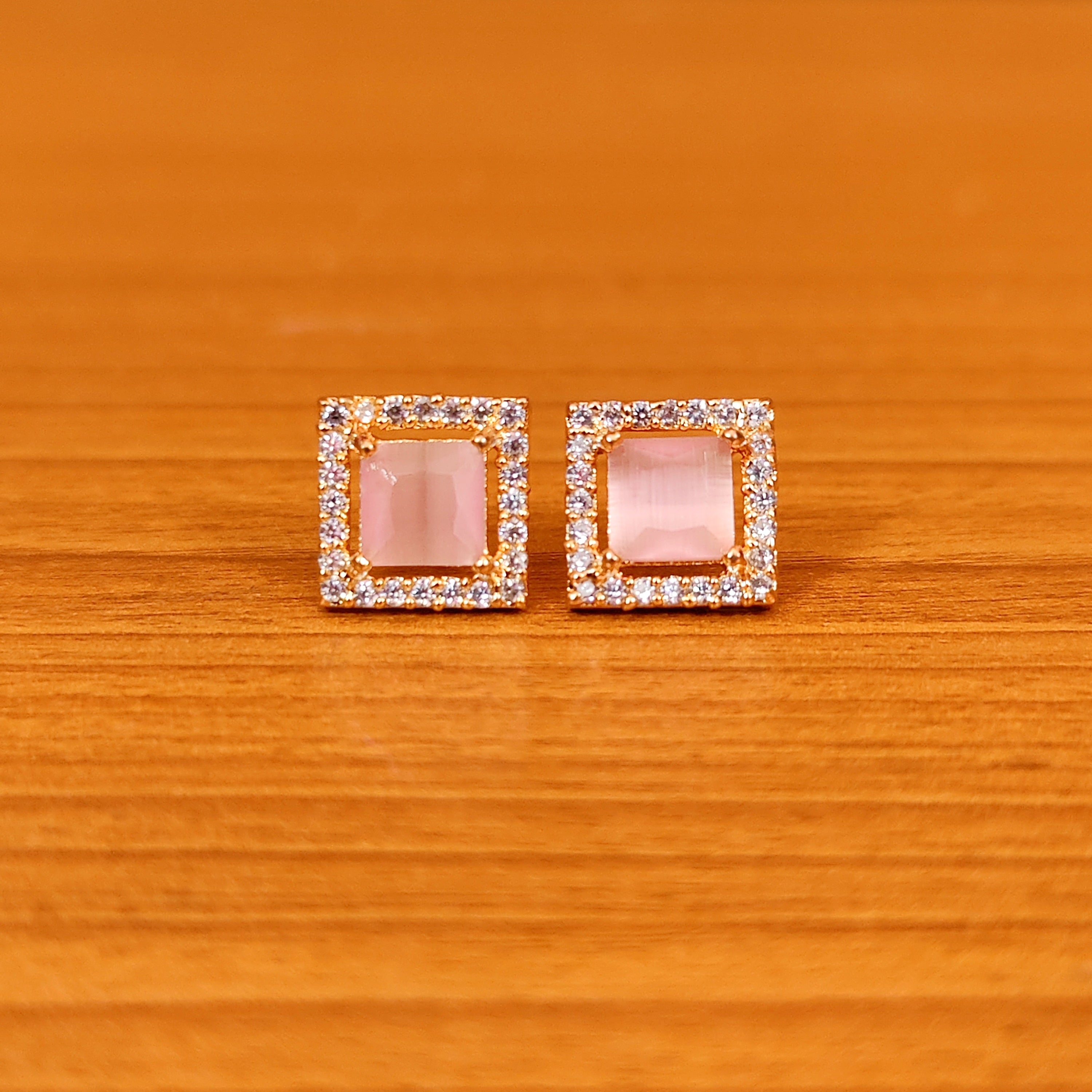 PINK QUARTZ SQUARE SHAPED CZ STUDS