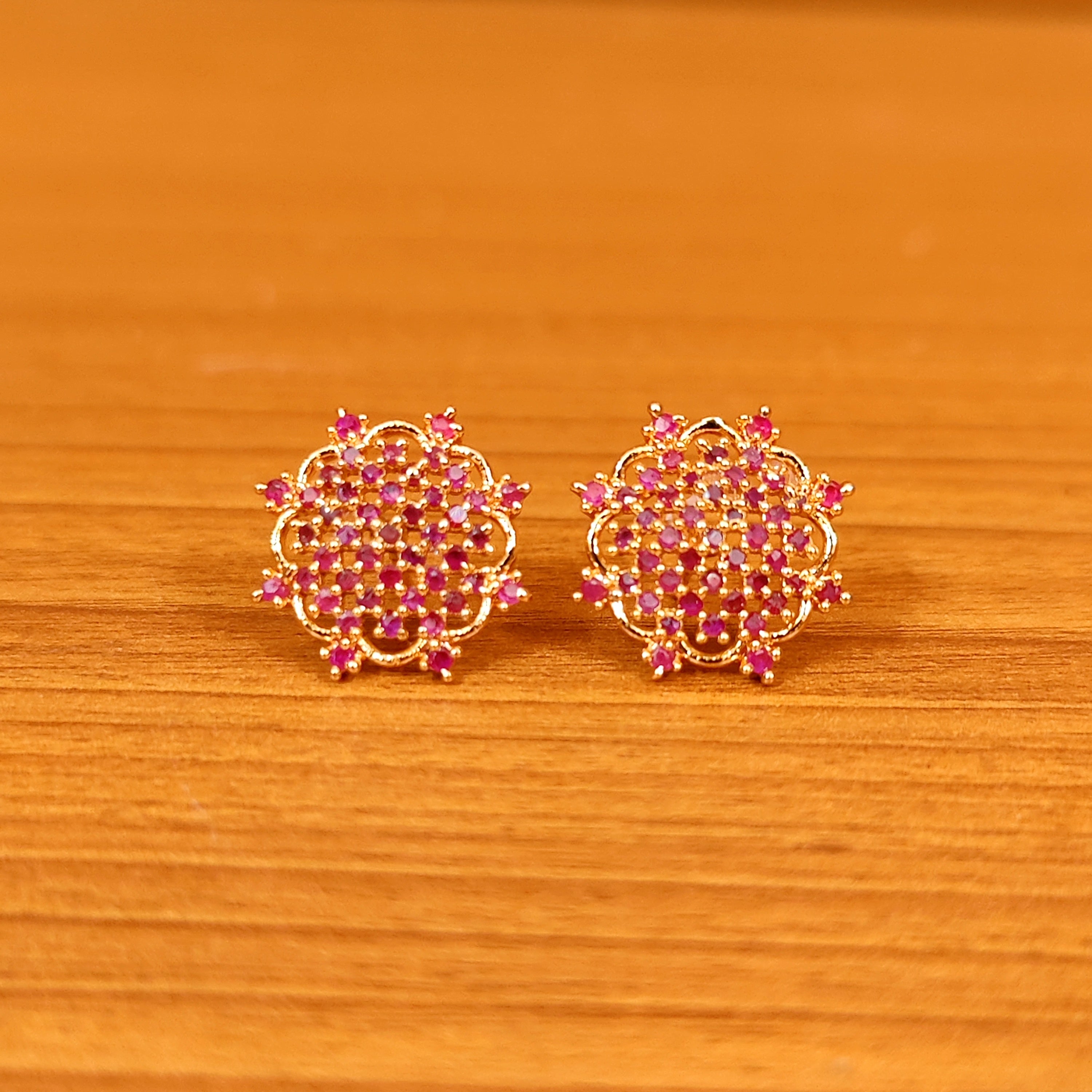 BLUE SAPPHIRE CZ STUDDED GOLD LOOK EARRINGS