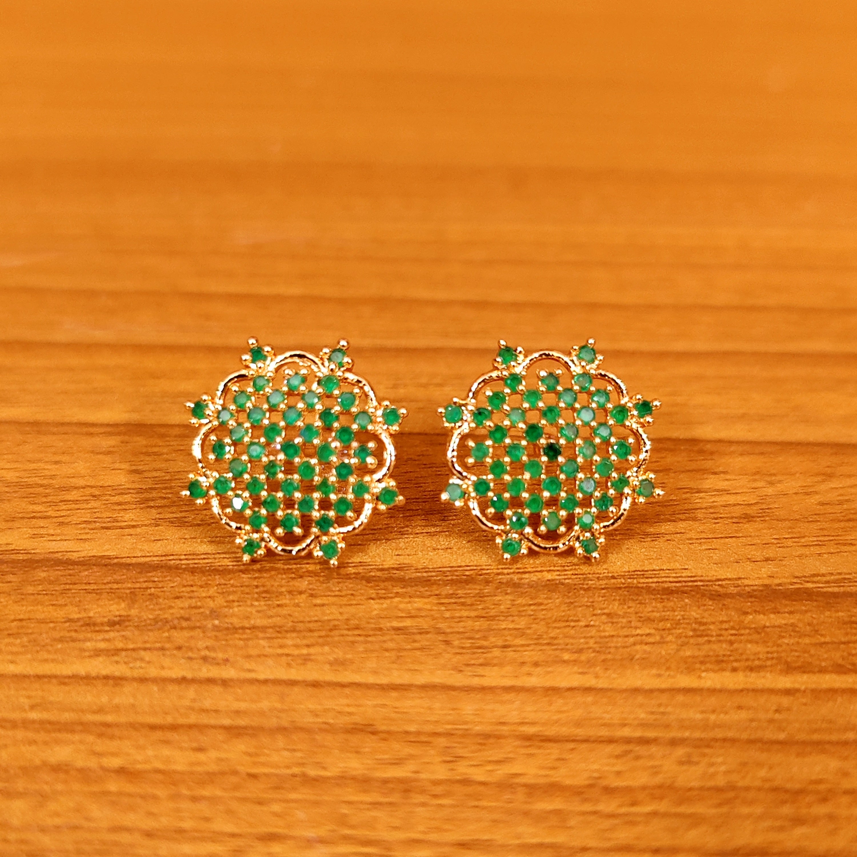 BLUE SAPPHIRE CZ STUDDED GOLD LOOK EARRINGS