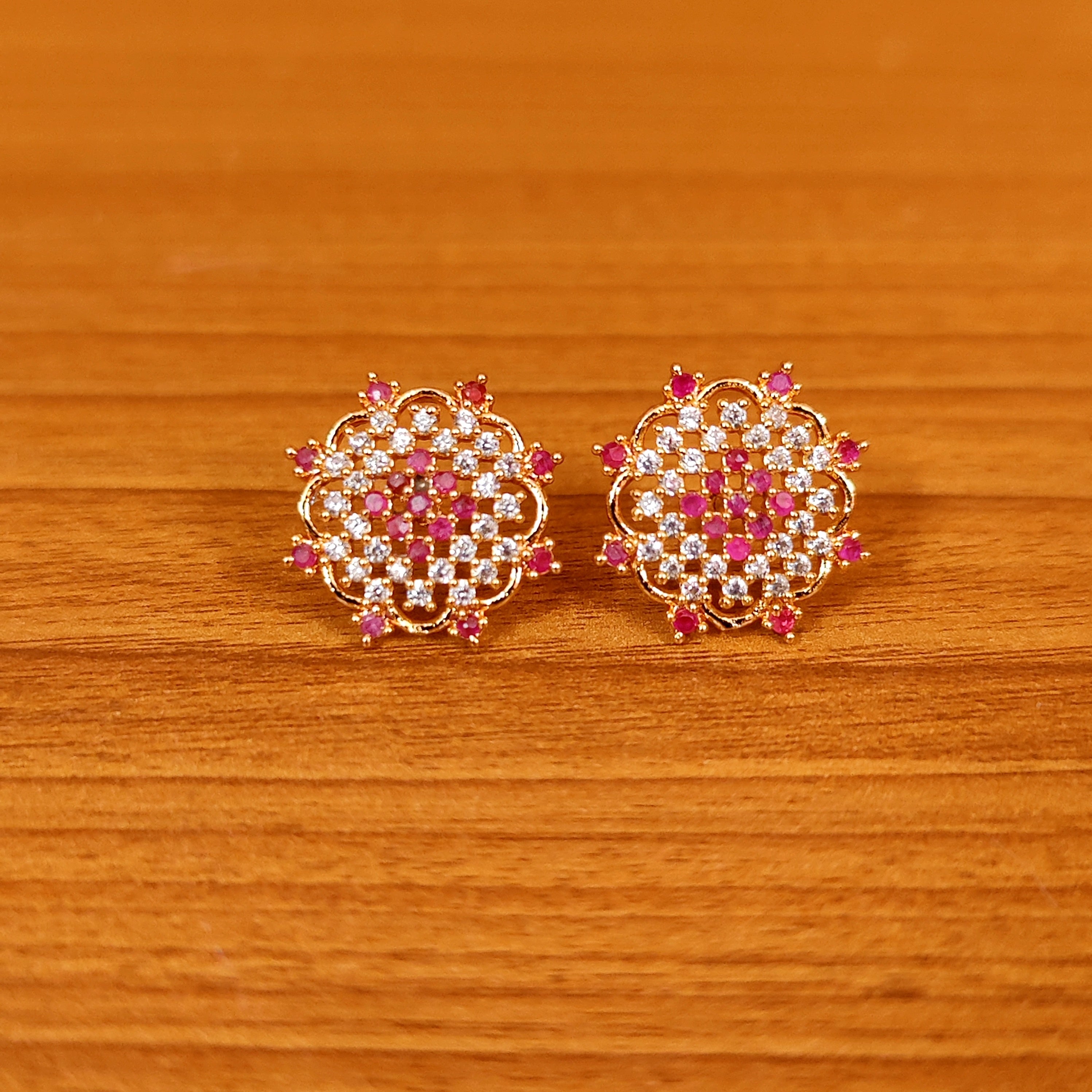 BLUE SAPPHIRE CZ STUDDED GOLD LOOK EARRINGS