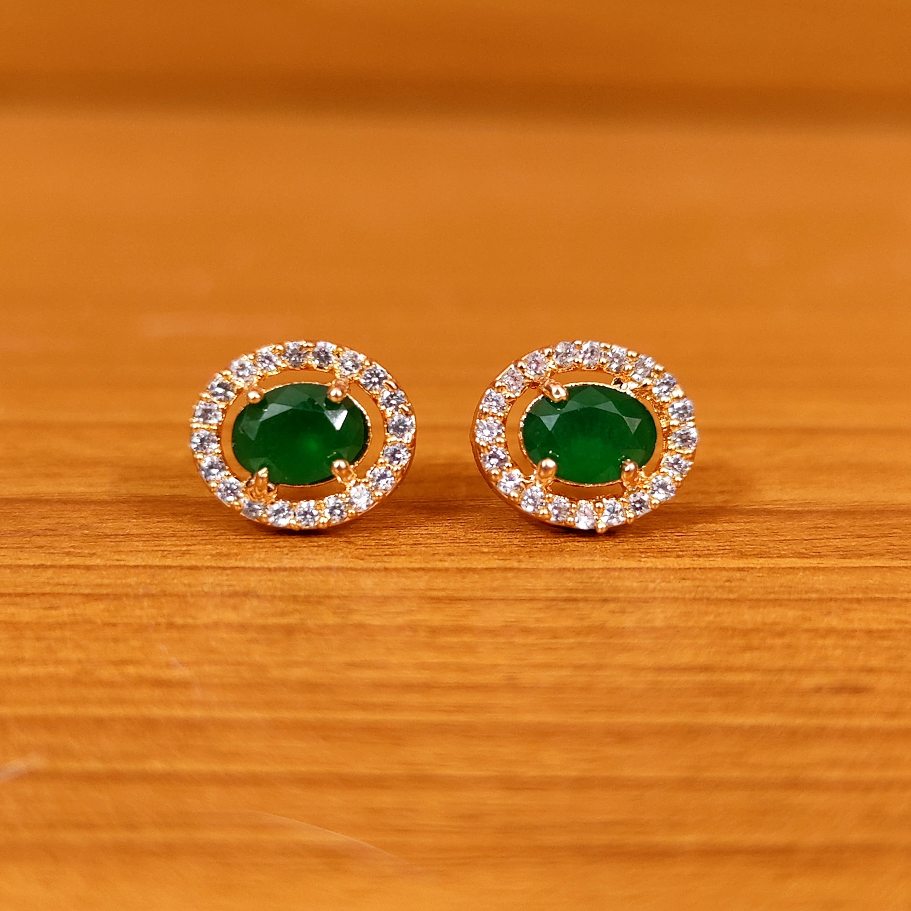 EMERALD LOOK OVAL SHAPED CZ EARRINGS