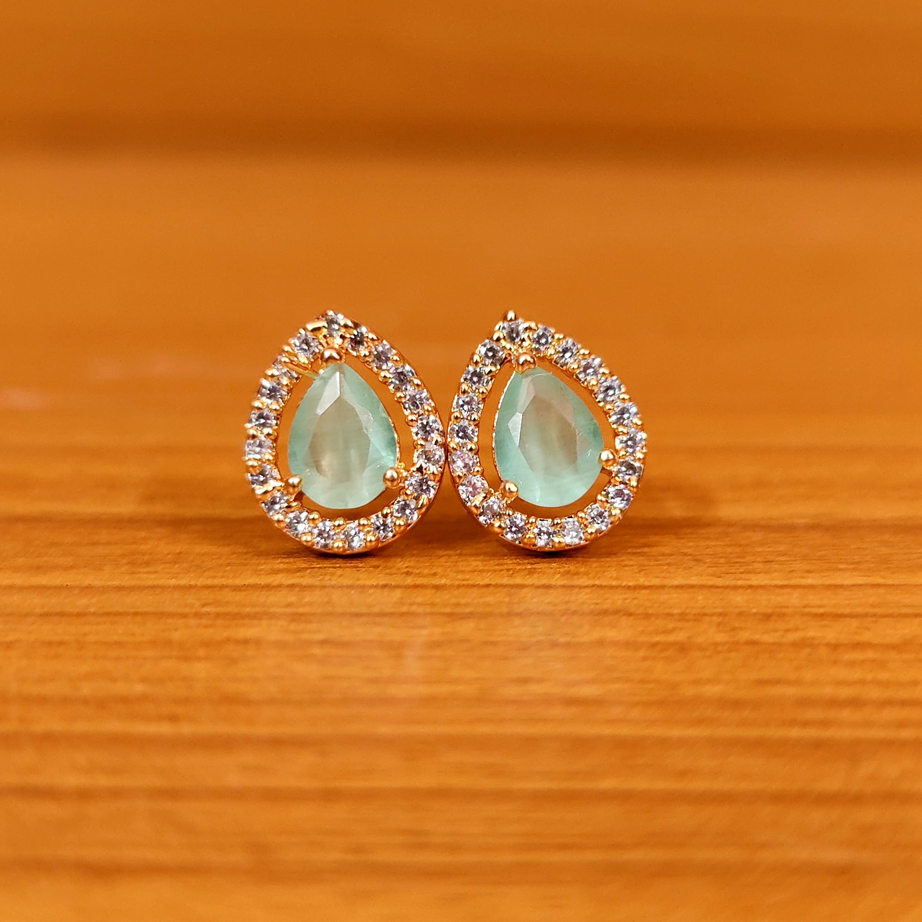 PINK QUARTZ PEAR SHAPED CZ STUDDED EARRINGS