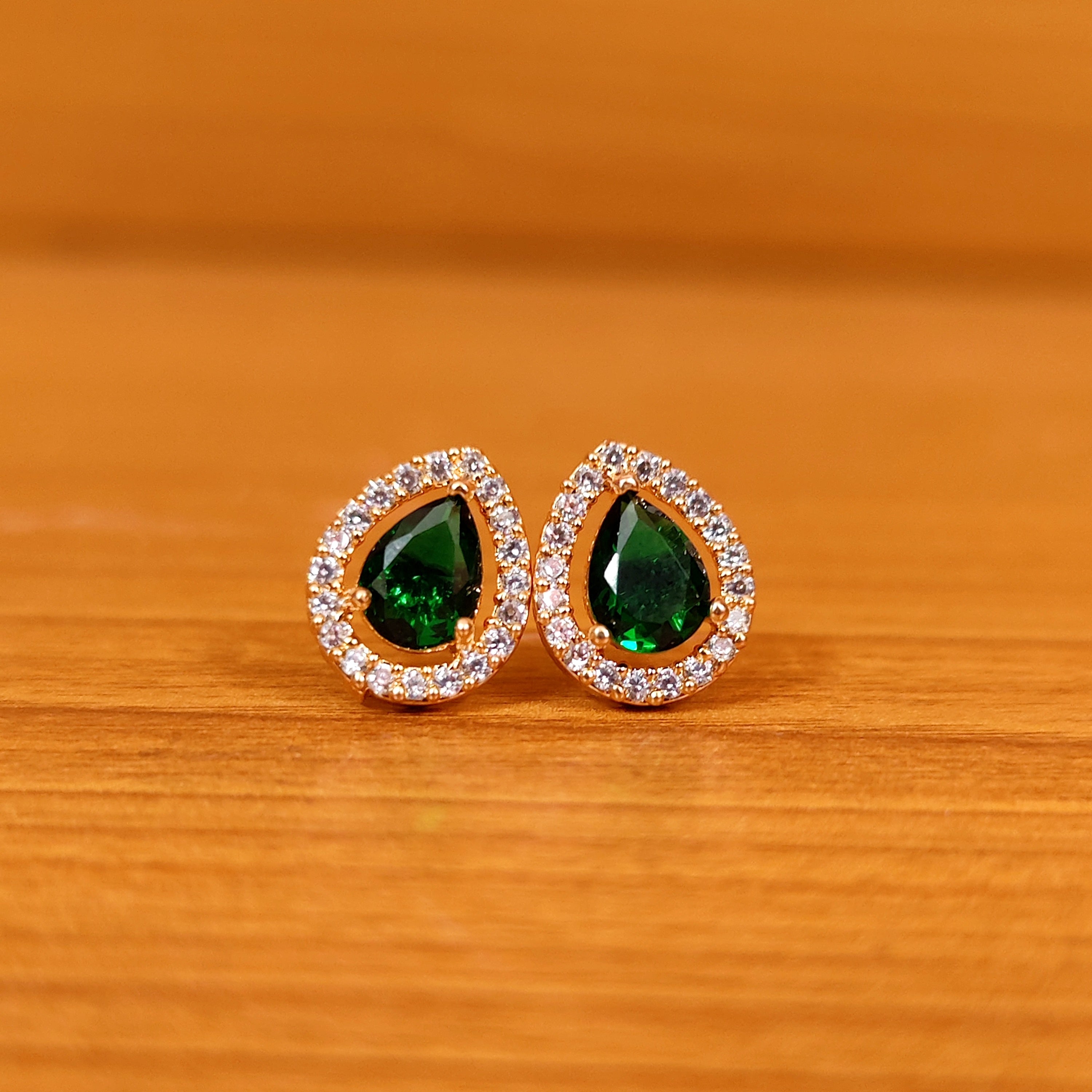 PINK QUARTZ PEAR SHAPED CZ STUDDED EARRINGS