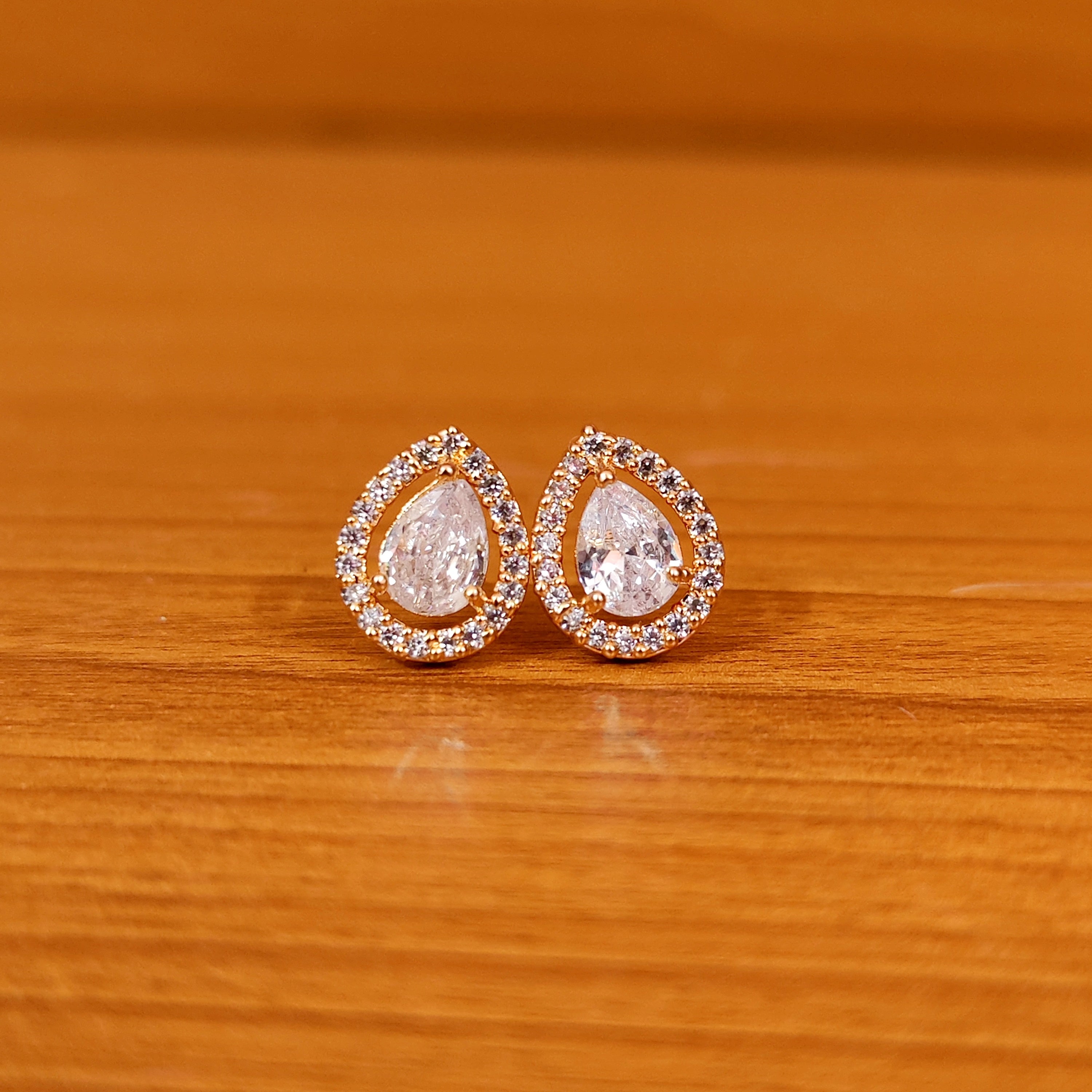 PINK QUARTZ PEAR SHAPED CZ STUDDED EARRINGS