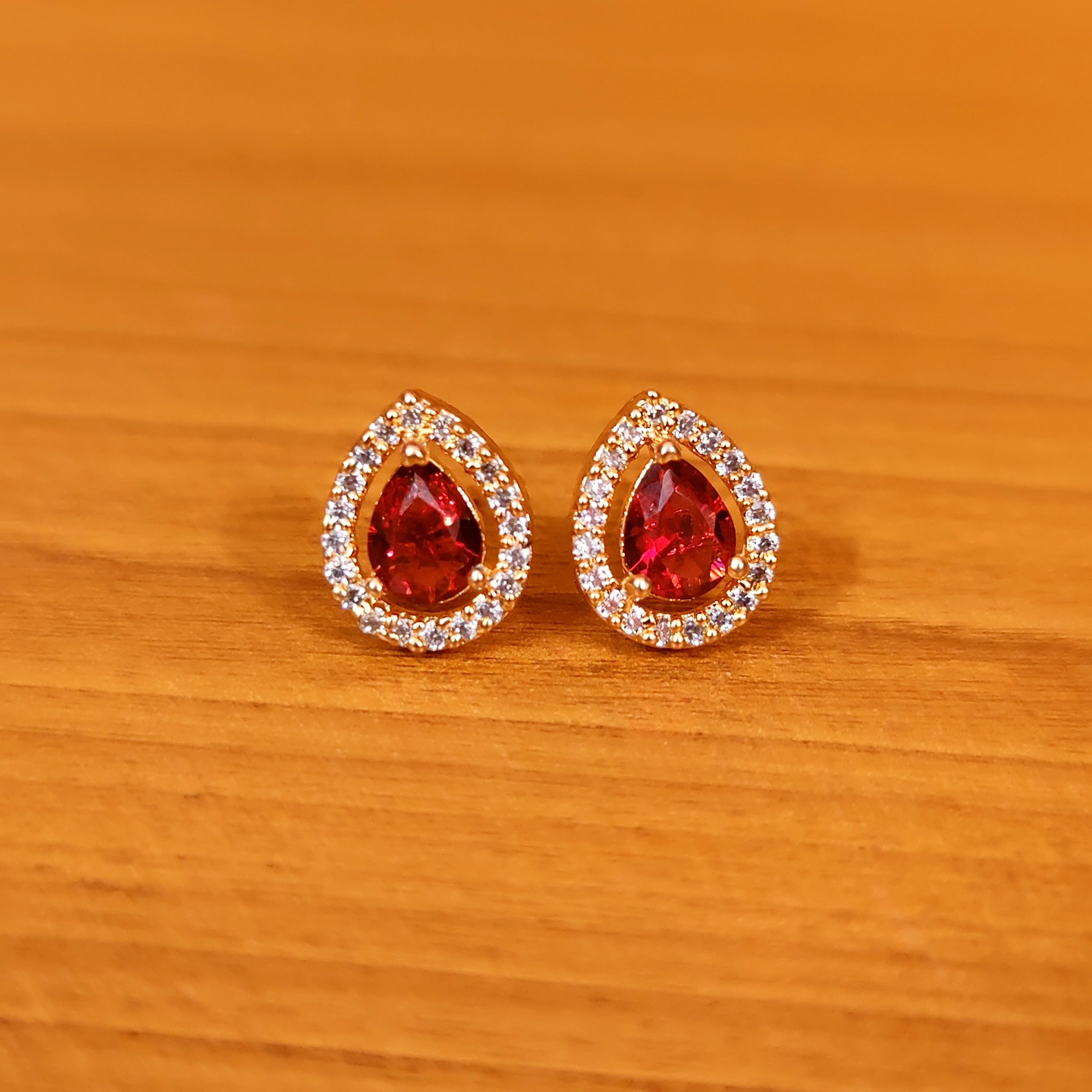 PINK QUARTZ PEAR SHAPED CZ STUDDED EARRINGS