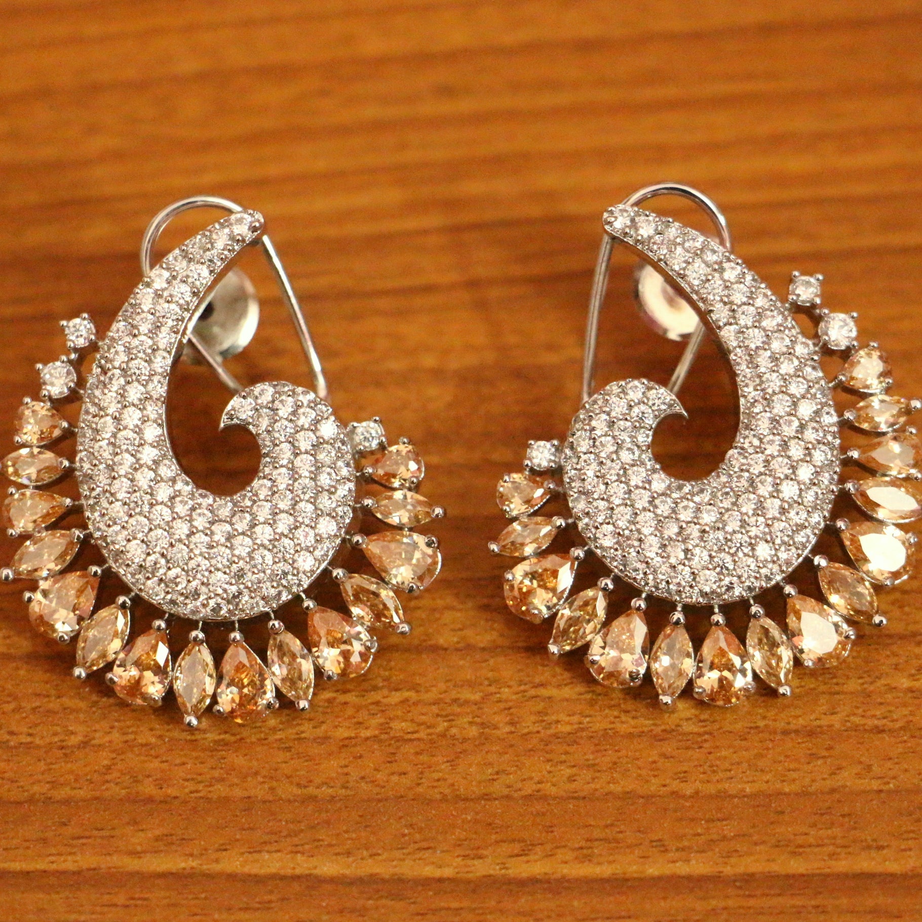 Citrine Colour & AD Studded Back Clip Studs