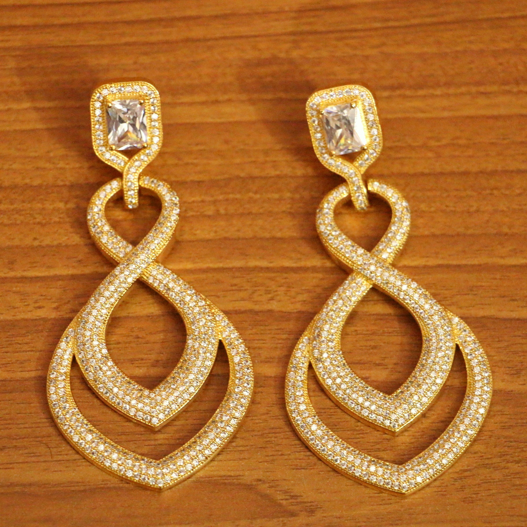 SILVER PLATED CZ STUDDED AMERICAN DIAMOND DANGLERS