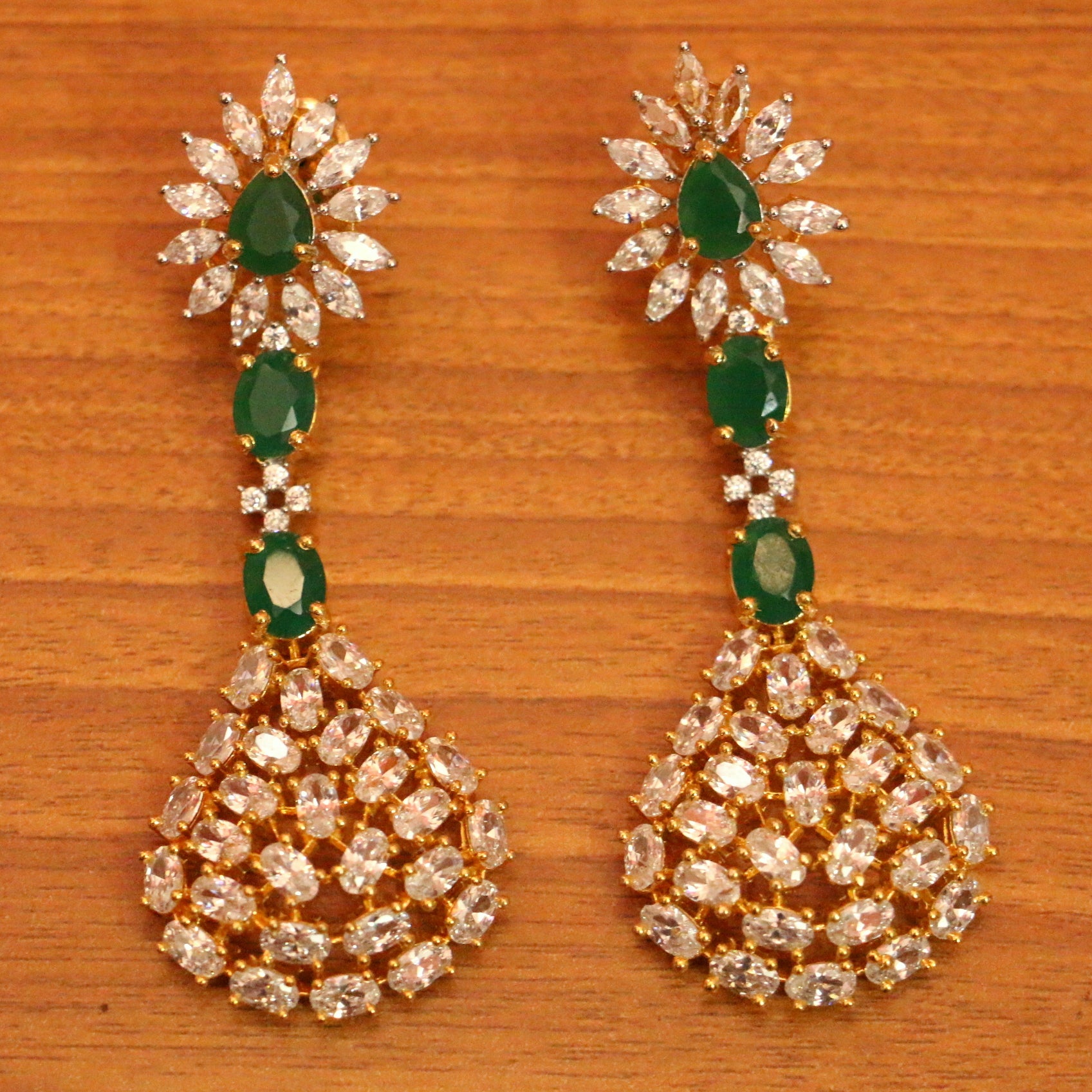 EMERALD LOOK CZ STUDDED SIGNITY DANGLERS