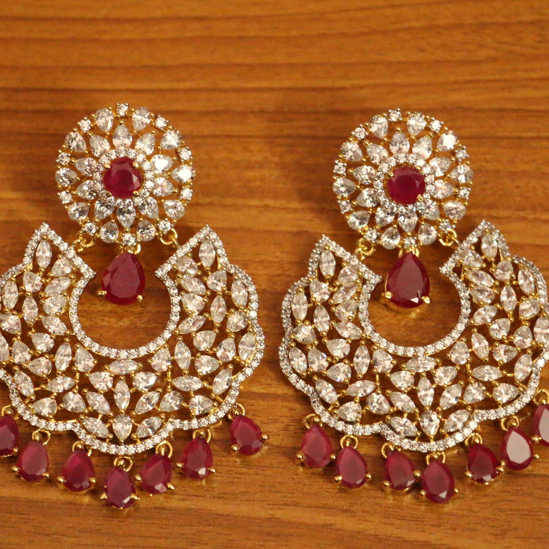 RUBY DIAMOND LOOK CHAAND BAALI DANGLERS