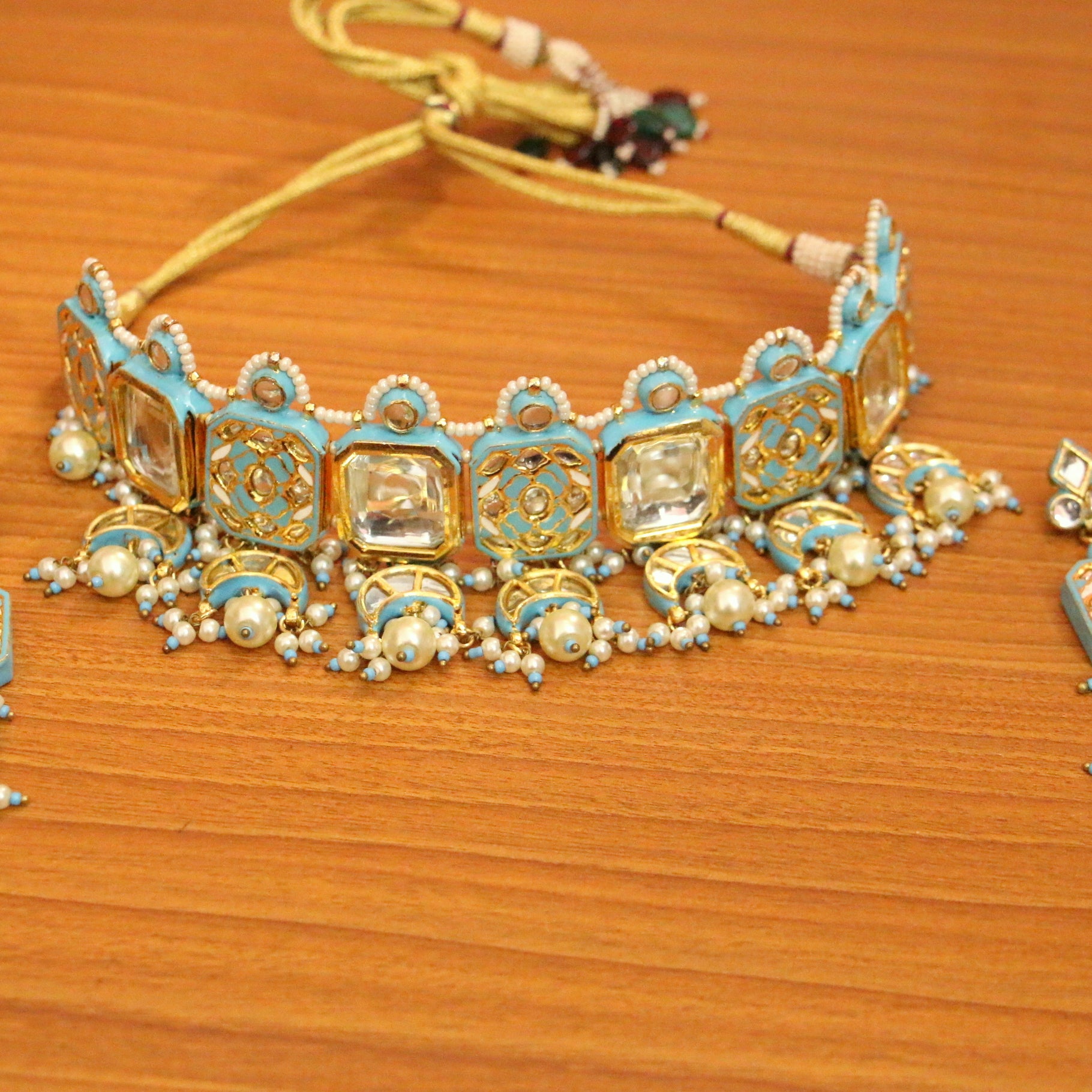 Turquoise Kundan Polki Choker Necklace Set