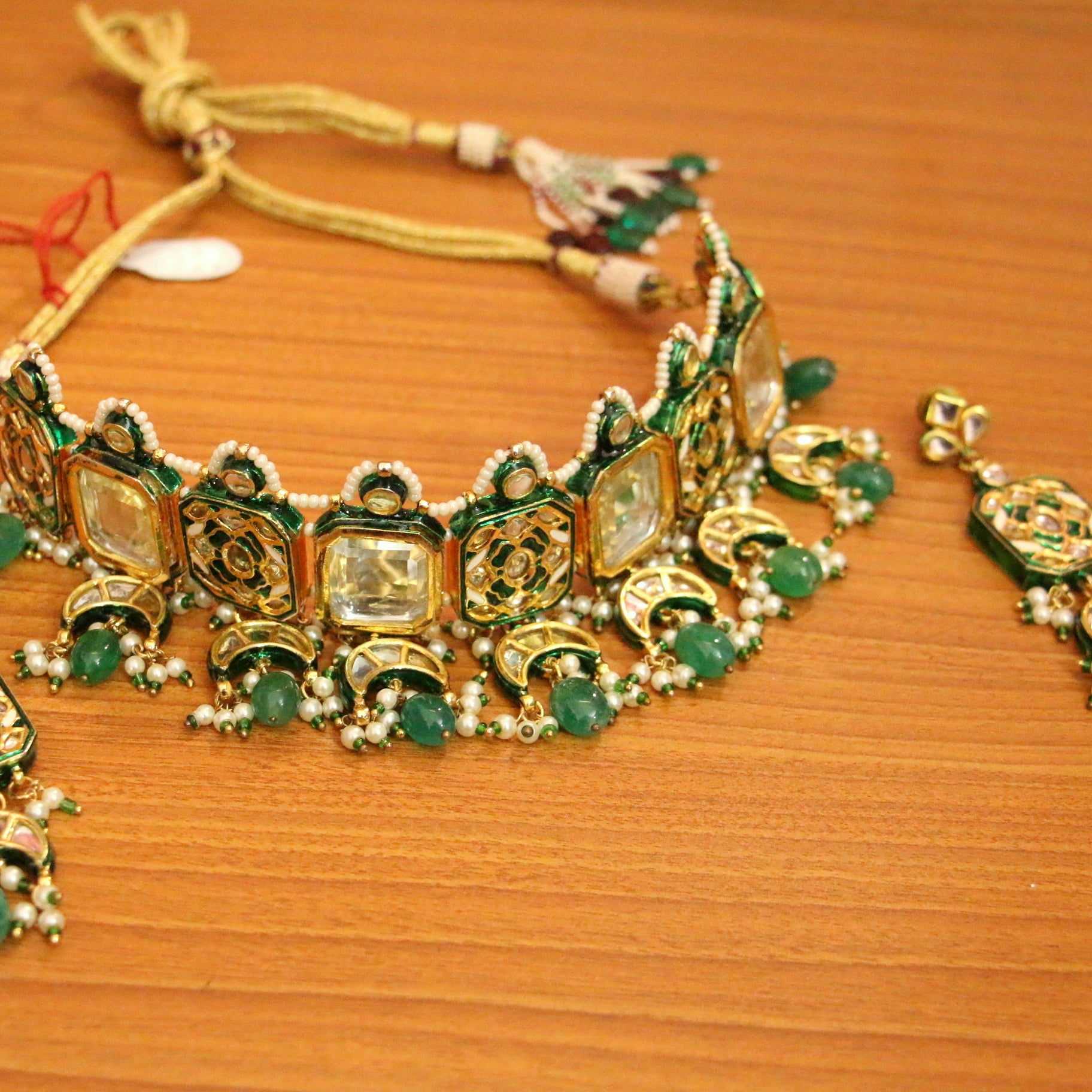Turquoise Kundan Polki Choker Necklace Set