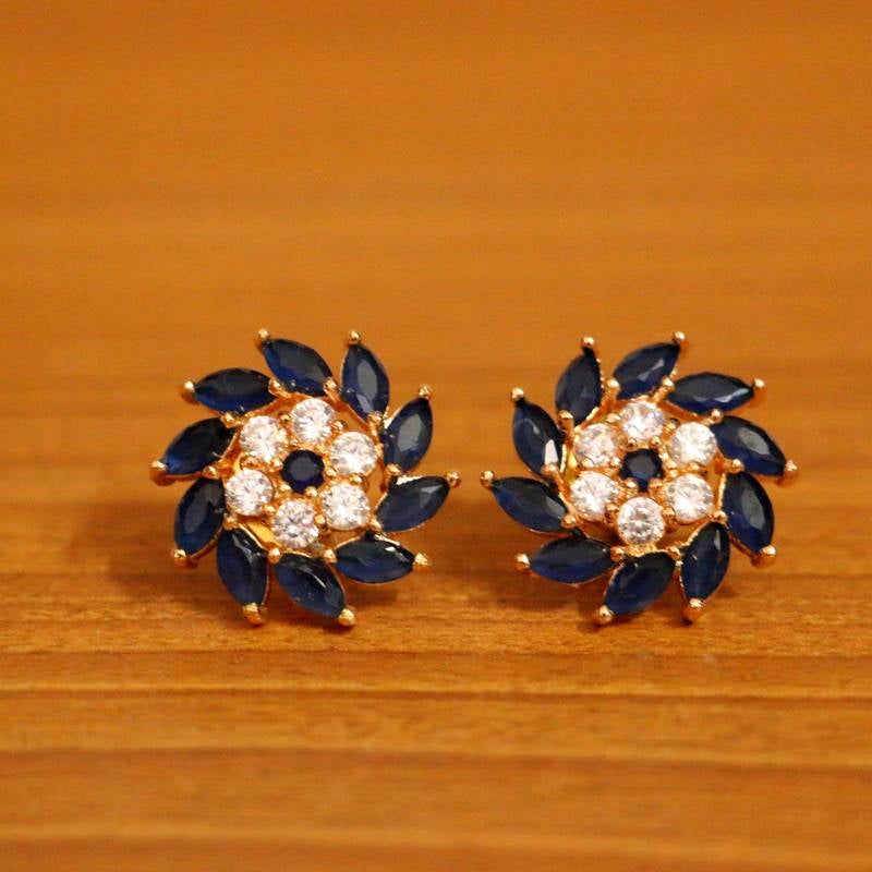 Black Onyx Flower Shaped Big Gold Plated Studs