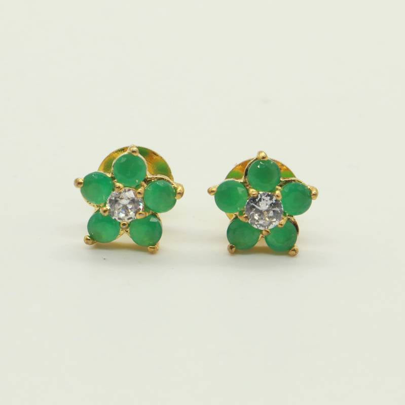 Ruby Diamond Look Gold Plated Flower look Studs