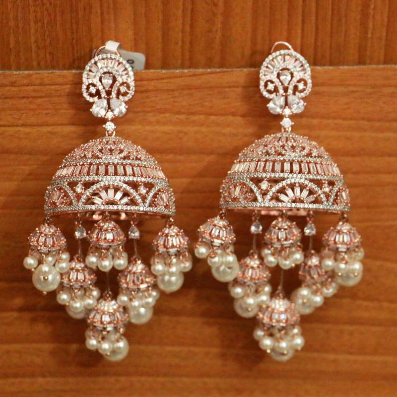 ROSE GOLD CZ STUDDED DIAMOND LOOK JHUMKA'S