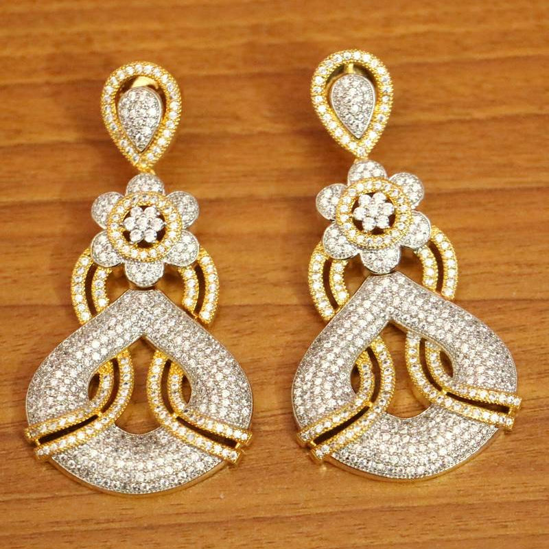 FLOWER SHAPE DIAMOND LOOK SILVER PLATED DANGLERS