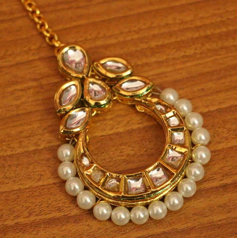 Elegant Kundan Meenakari Pearl Maang Tikka | Gold-Plated Bridal Head Jewellery