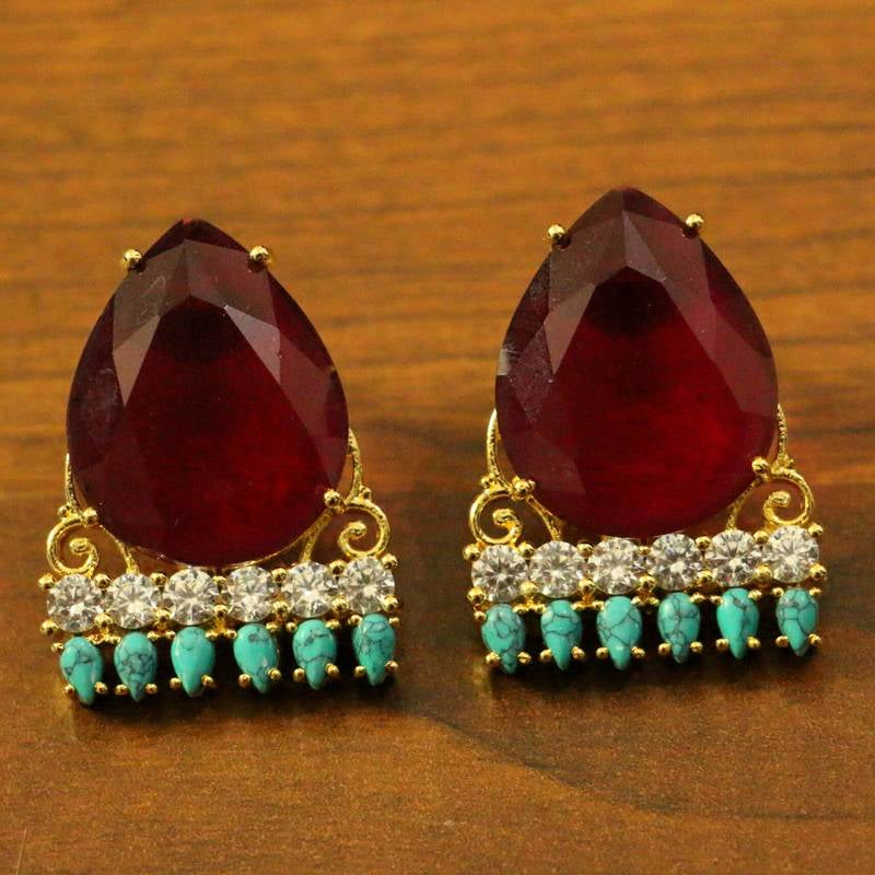 Ruby & Turquoise Cz Studded Studs