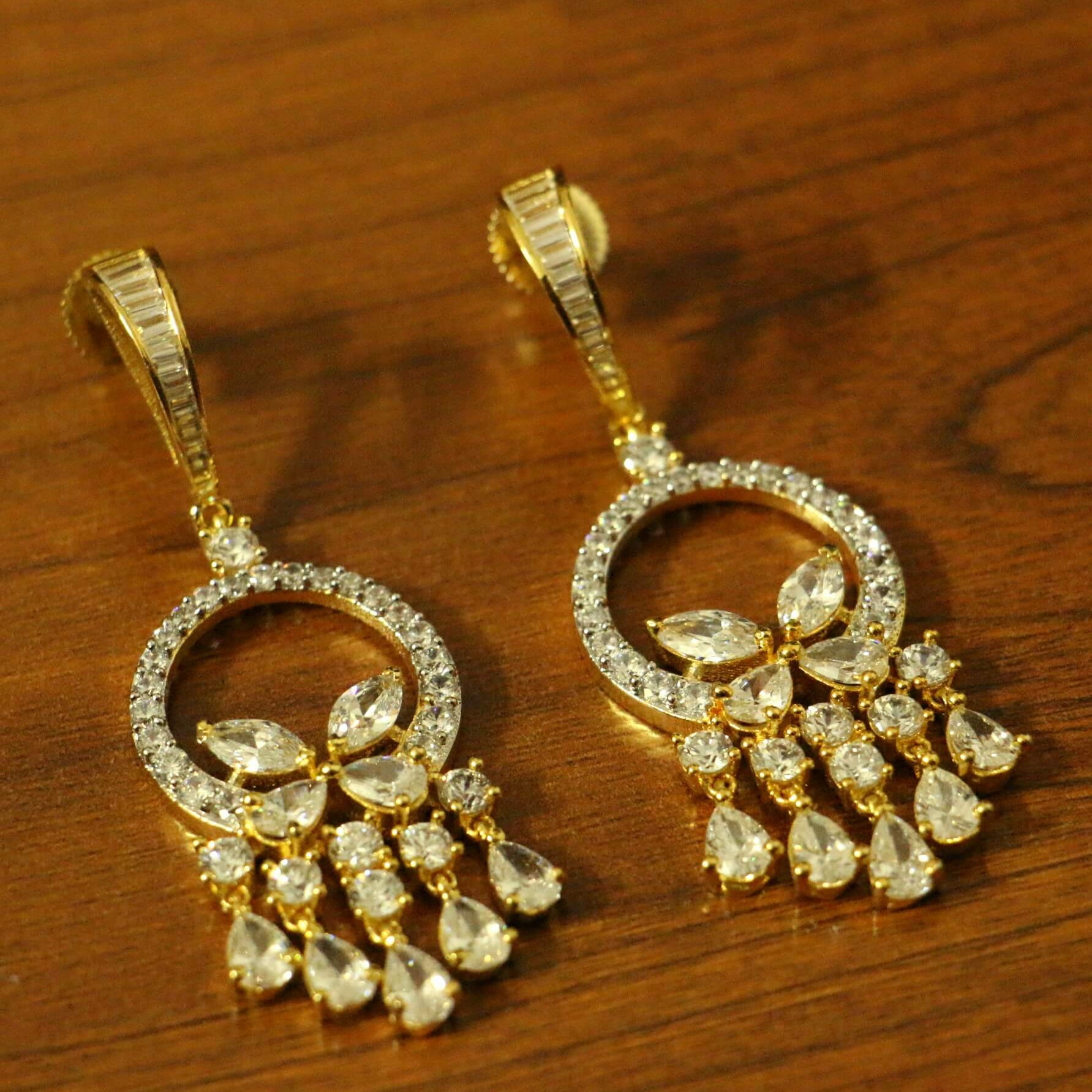 Blue Sapphire Diamond Look Gold Plated Earrings