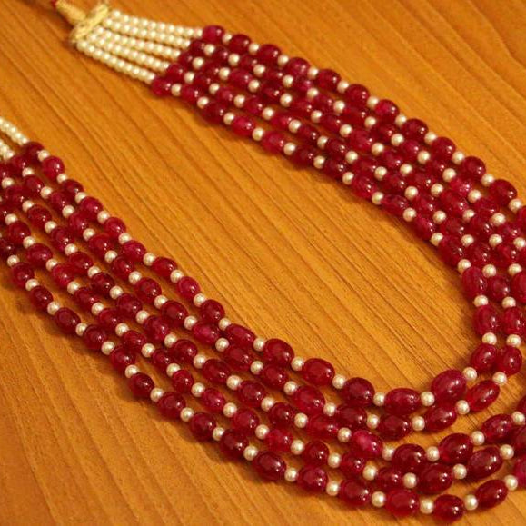 Ruby and Pearl 5 Line Royal Necklace