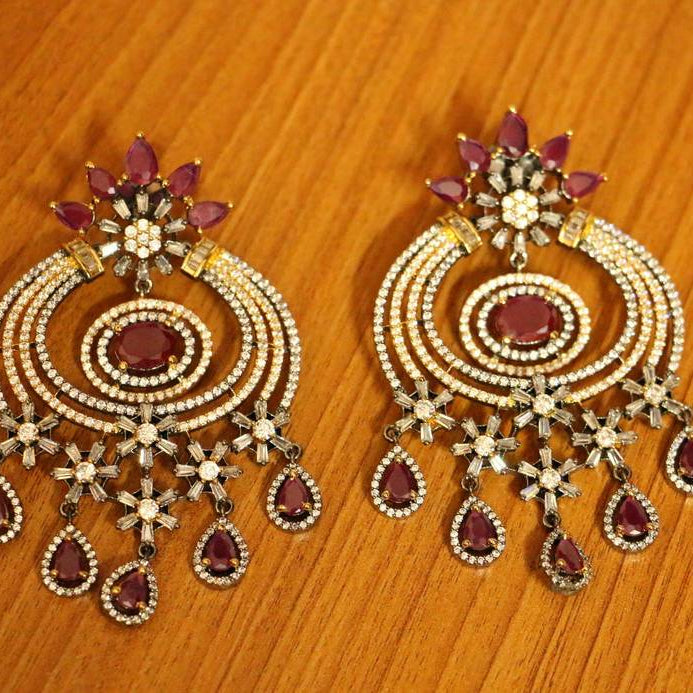 Ruby Dual Tone Gold Plated Party Danglers