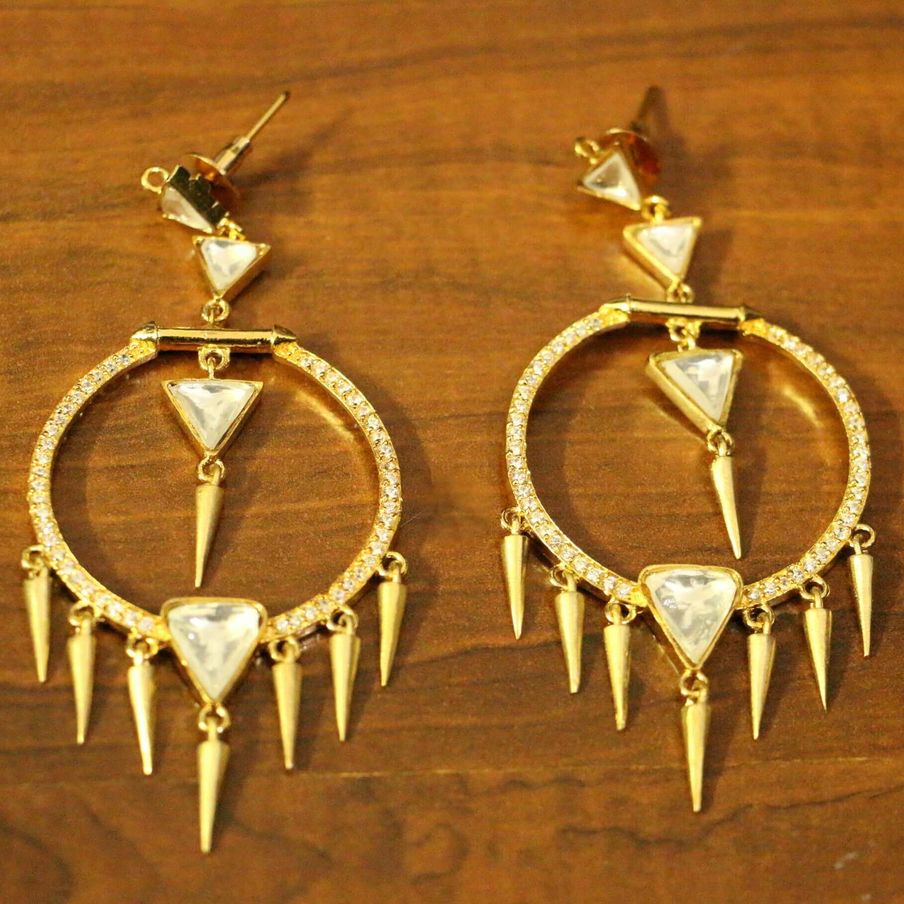 White American Diamonds Yellow Gold Danglers Drops