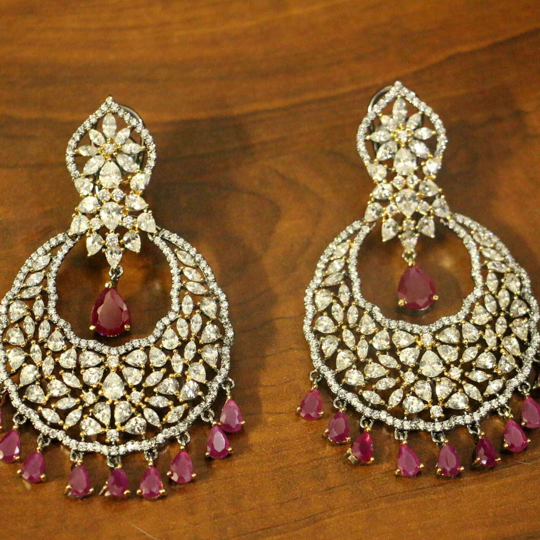Silver American Diamonds Black Silver Danglers Drops