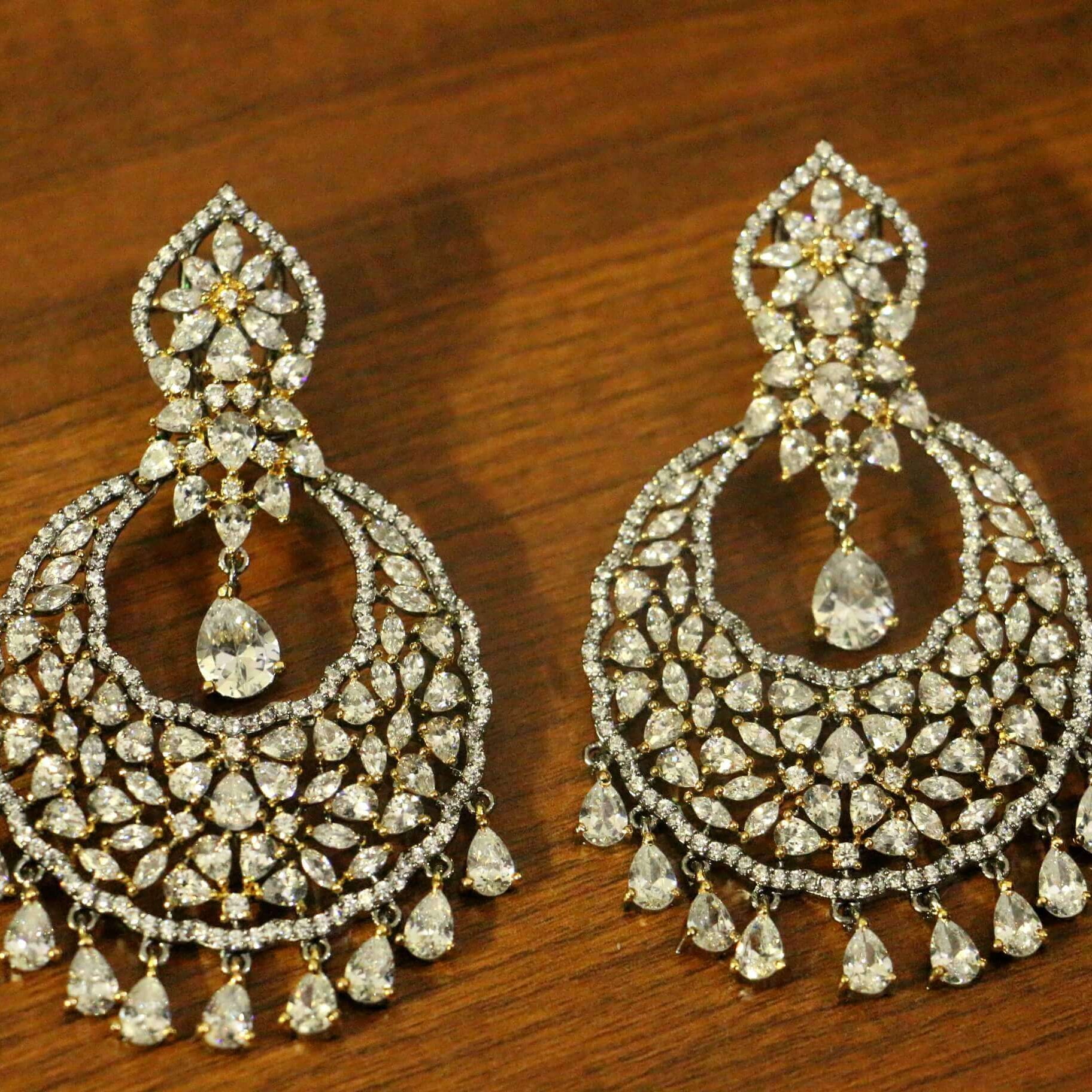 Silver American Diamonds Black Silver Danglers Drops