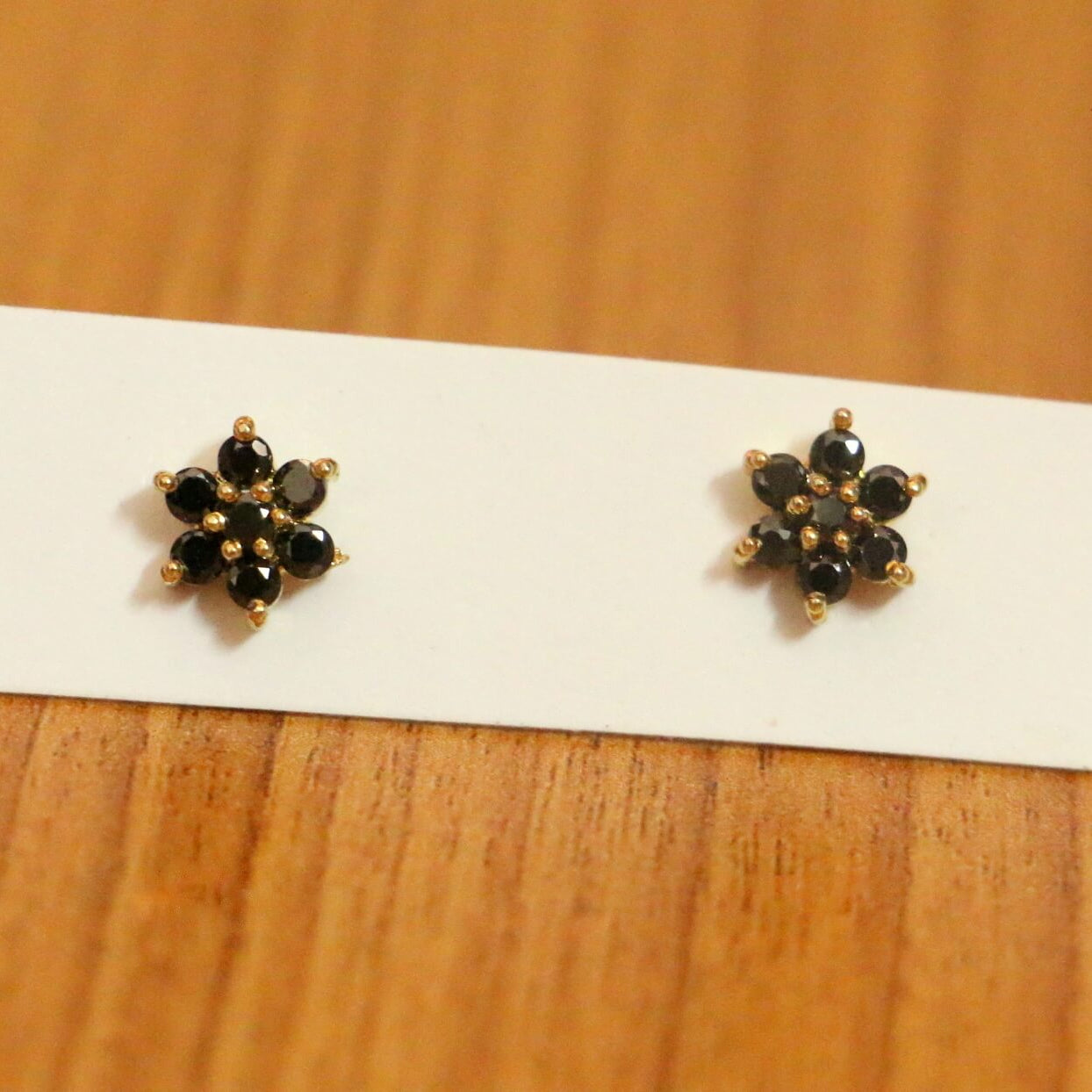 Black Onyx Flower Pattern Gold Plated Studs